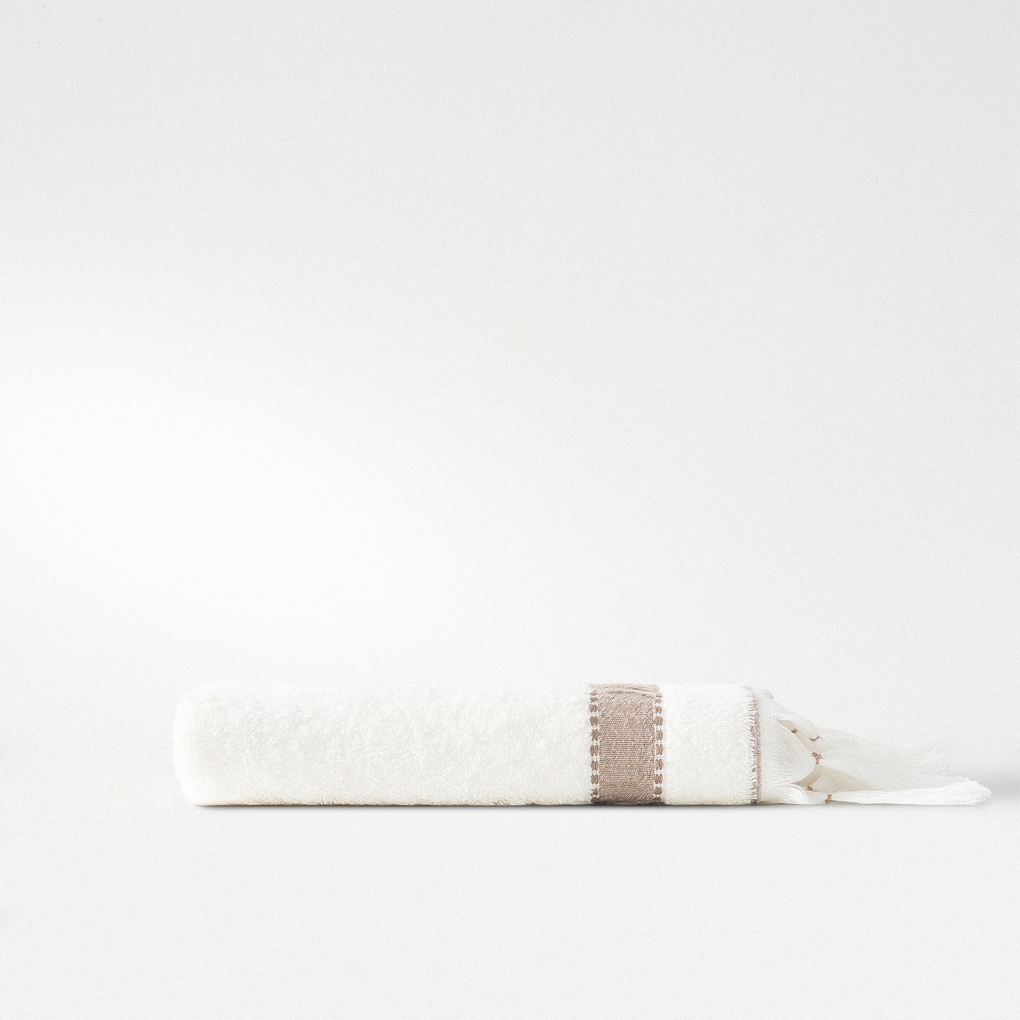 Galya Organic Turkish Cotton Kapok Bordered Hand Towel Cream-Beige