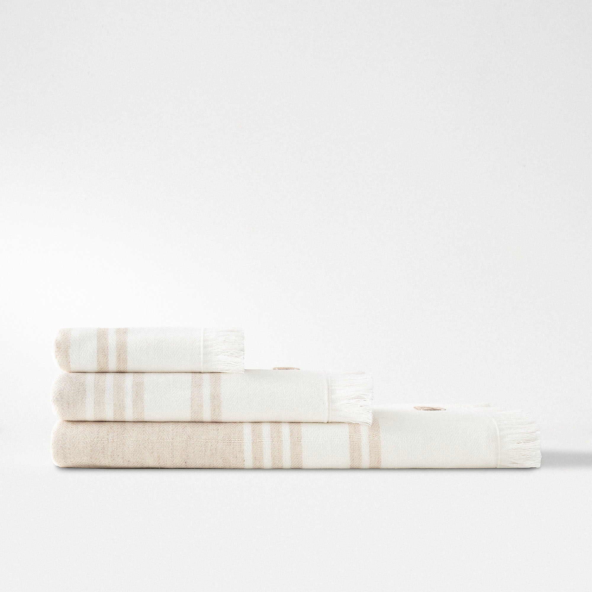 Erva Organic Cotton Linen Bath Towel Set of 3 Beige