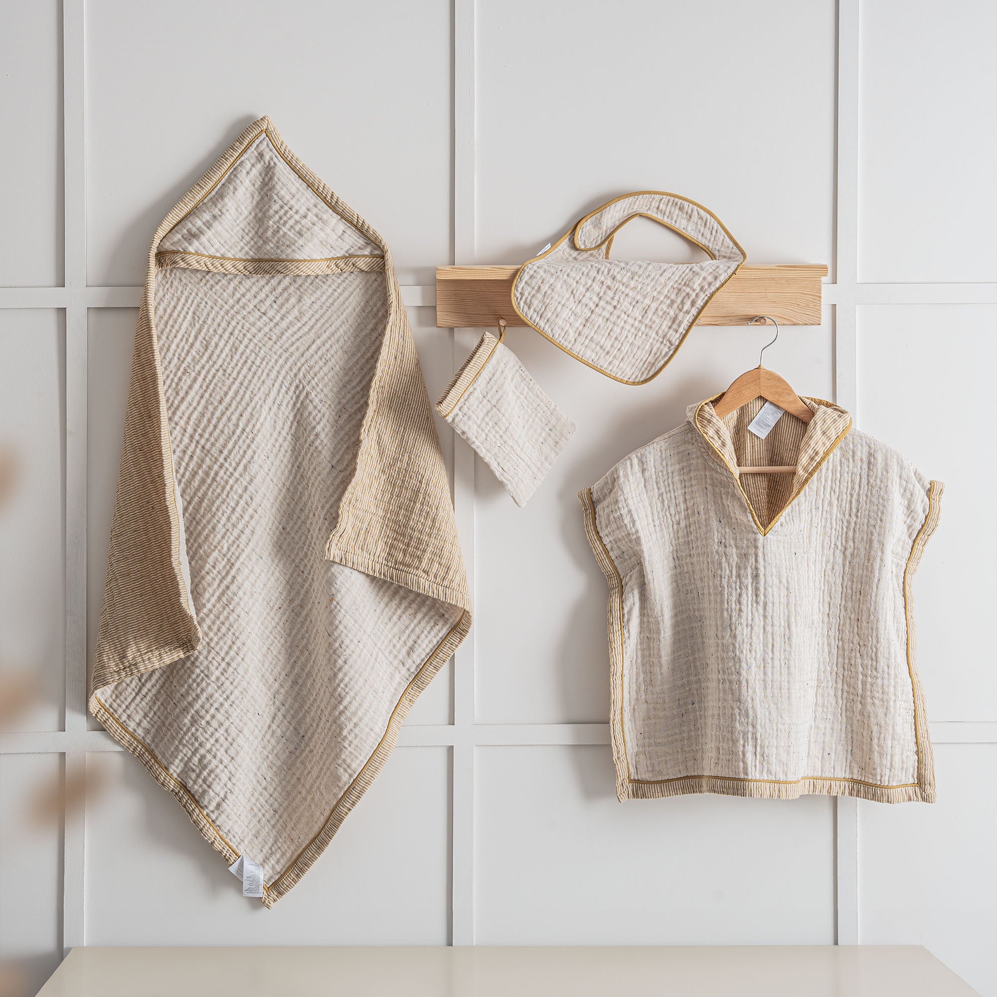 Melinda Organic Cotton Muslin Poncho Set Mustard