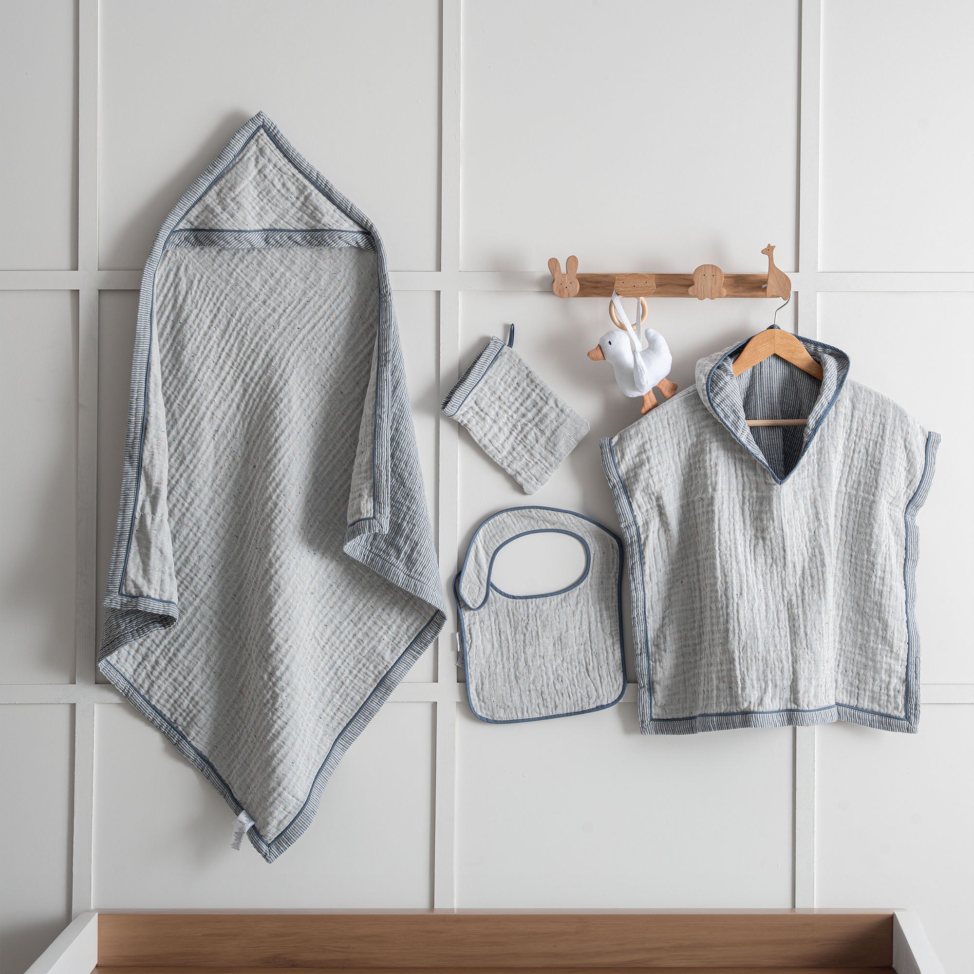 Melinda Organic Cotton Muslin Poncho Set Navy Blue