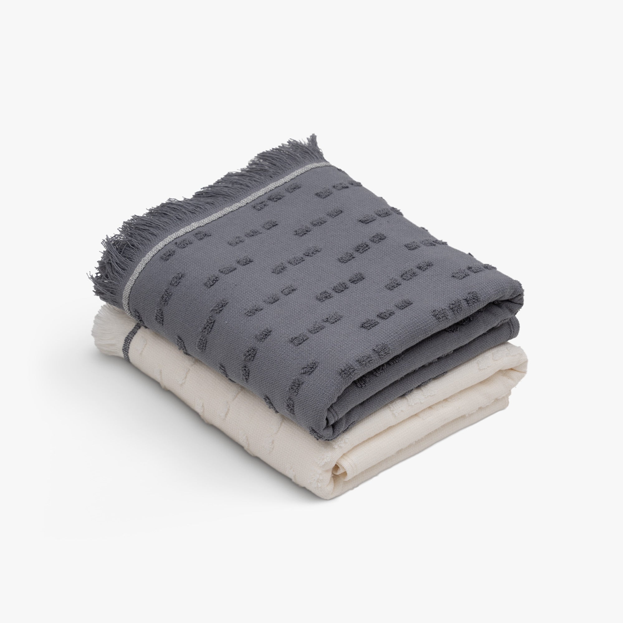 Pera Turkish Cotton Bouclé Dish Towel Set of 2 Cream-Navy Blue