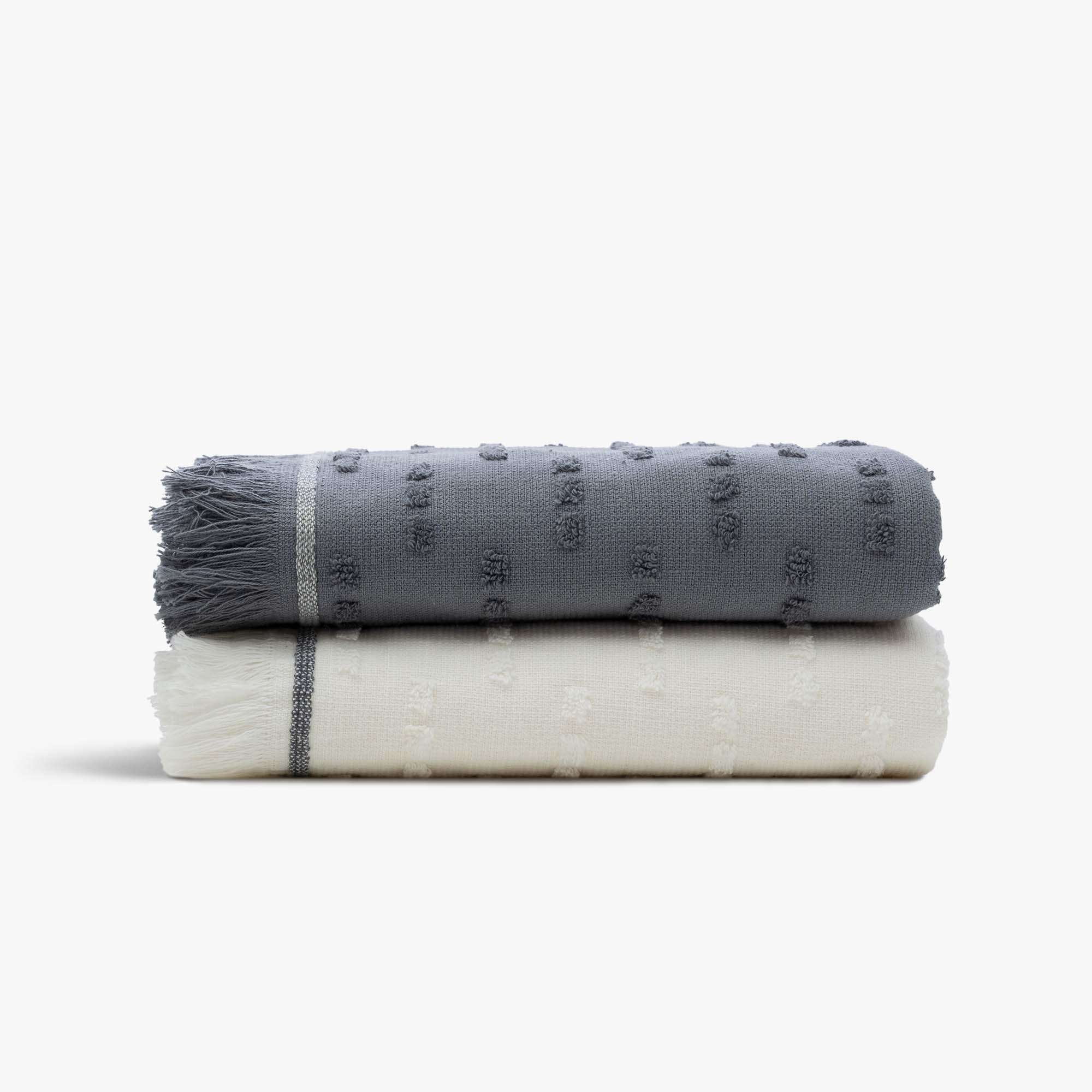 Pera Turkish Cotton Bouclé Dish Towel Set of 2 Cream-Navy Blue
