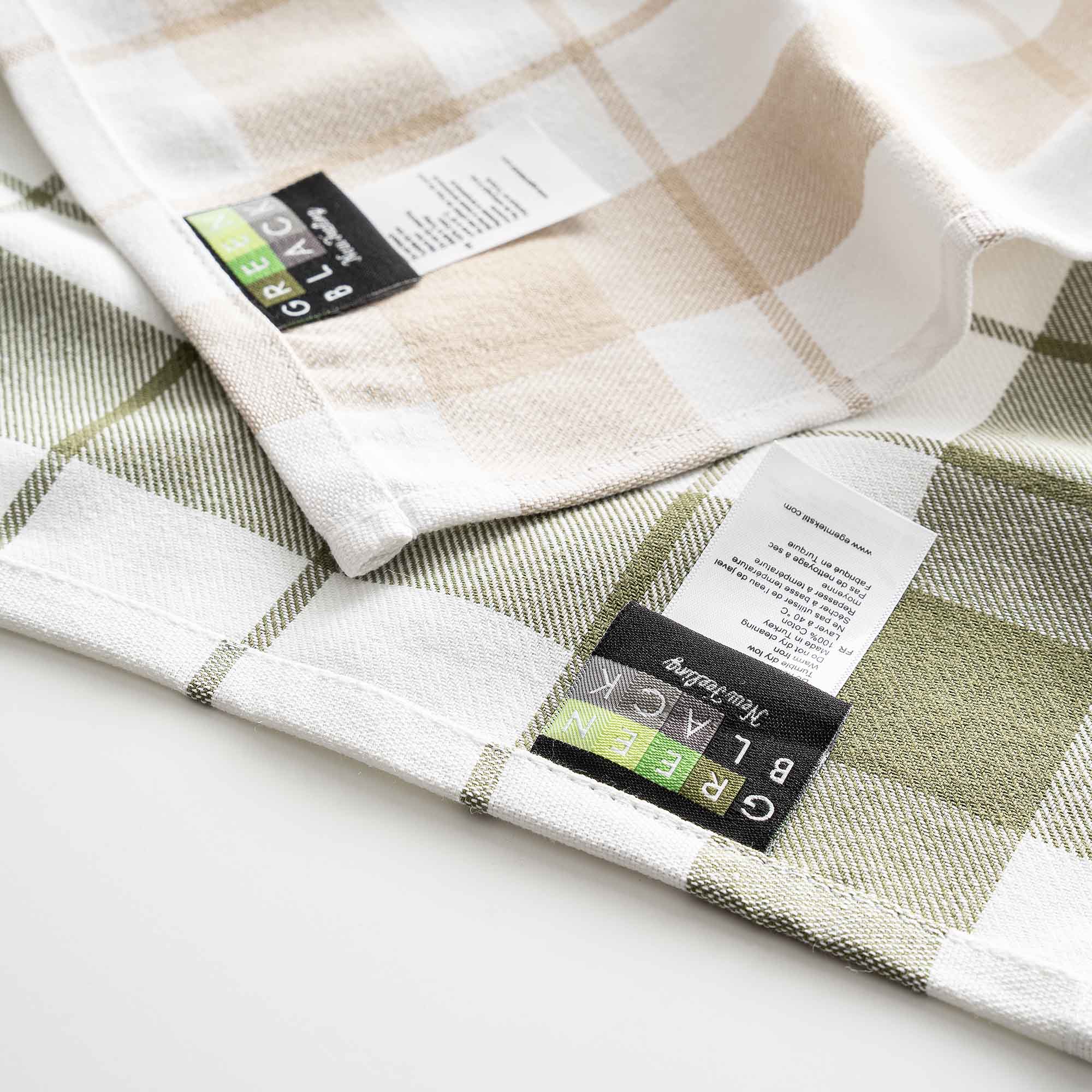 Esila Turkish Cotton Drying Cloth Set of 2 Beige/Green