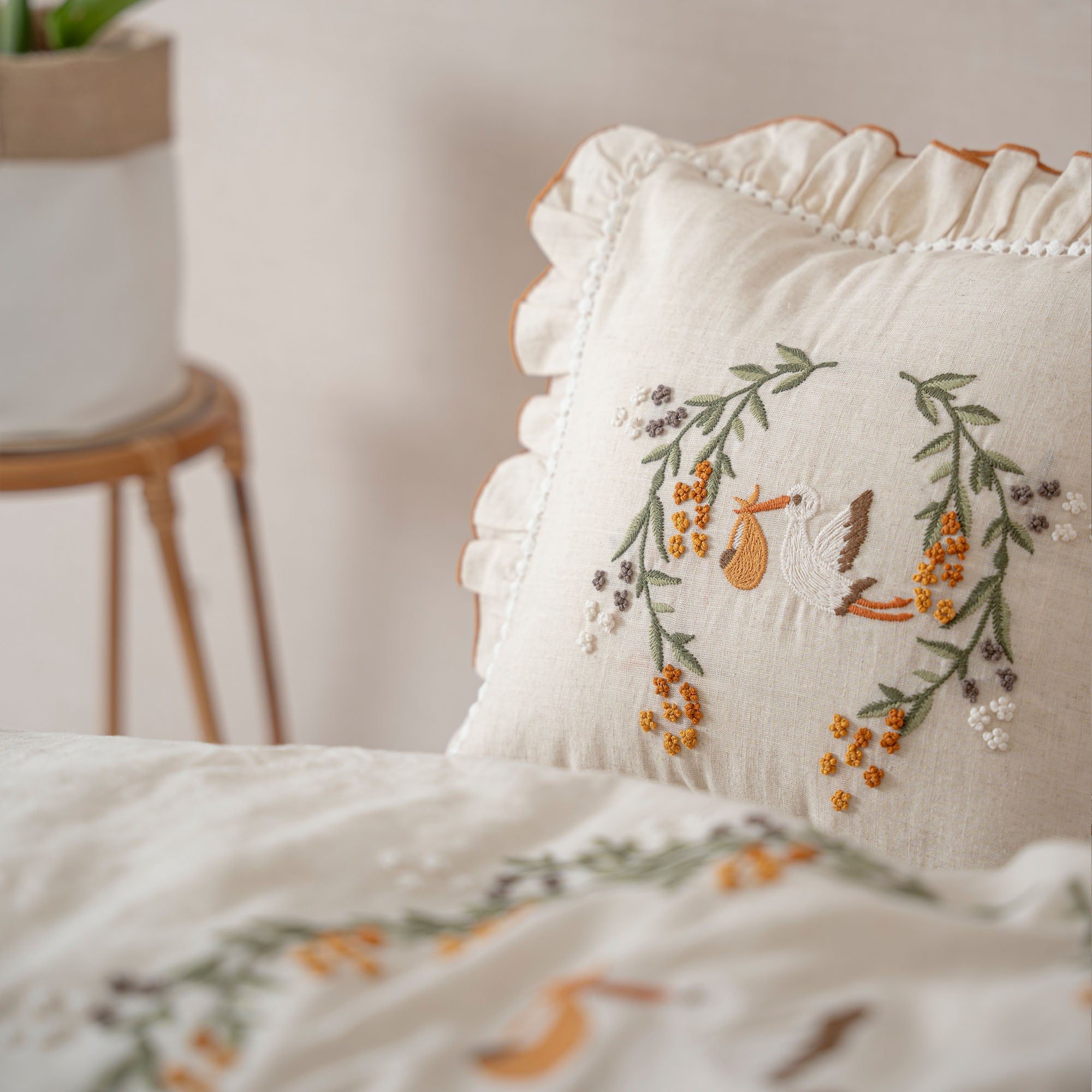 Polina Linen Hand Embroidery Baby Bedding Set Beige