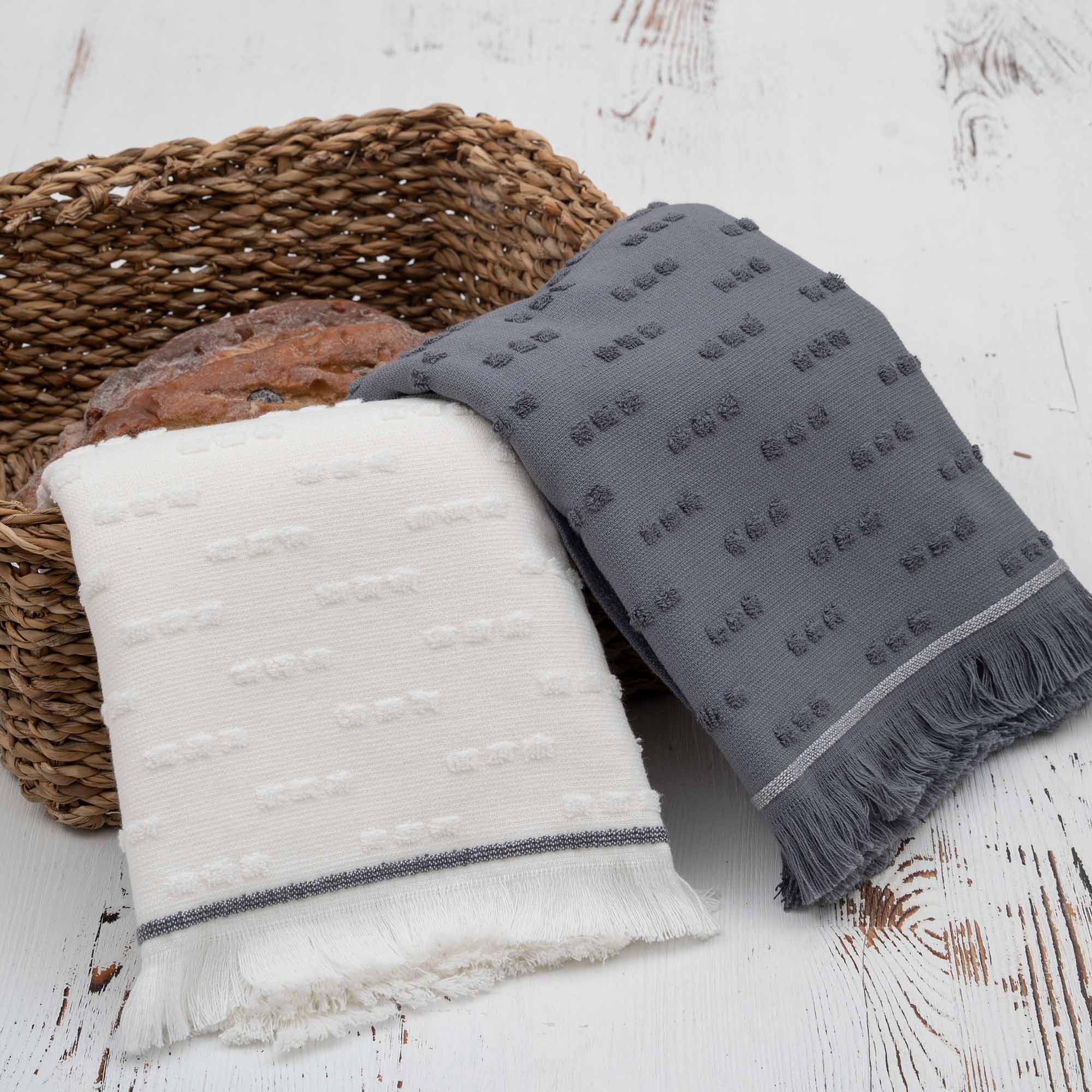 Pera Turkish Cotton Bouclé Dish Towel Set of 2 Cream-Navy Blue
