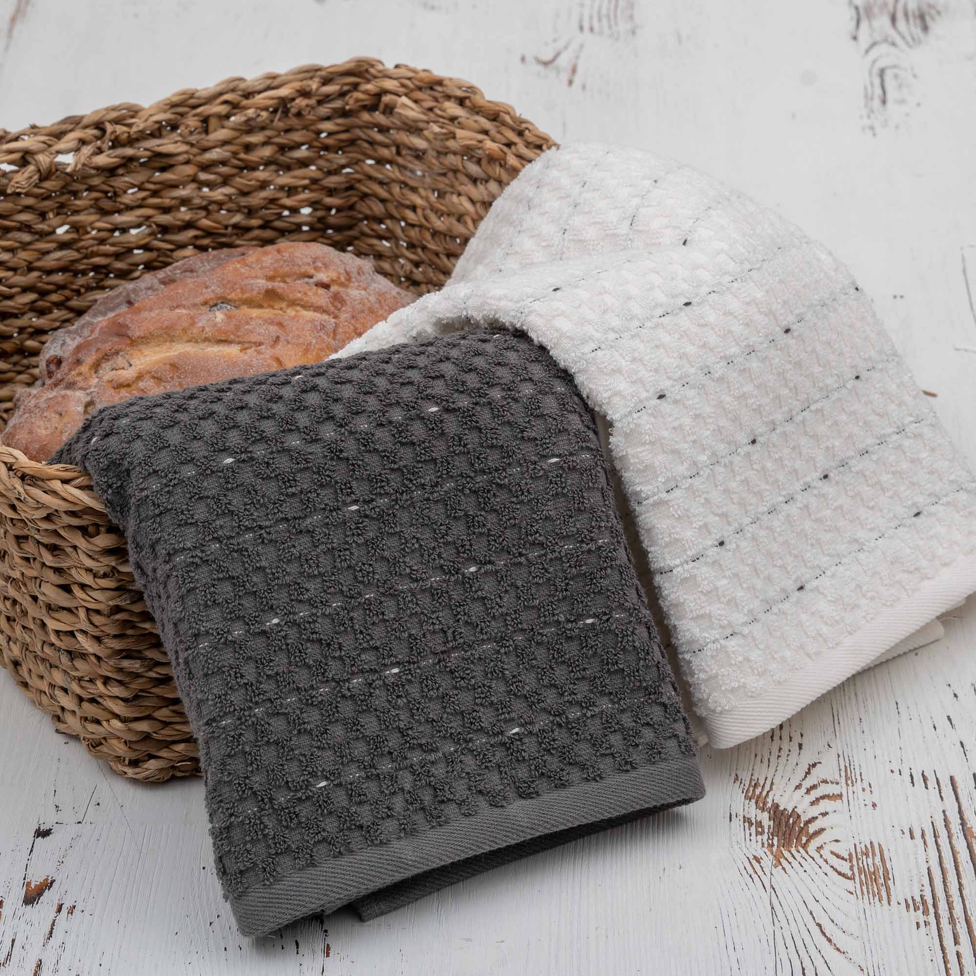 Parla Turkish Cotton Bouclé Dish Towel Set of 2 Cream-Anthracite
