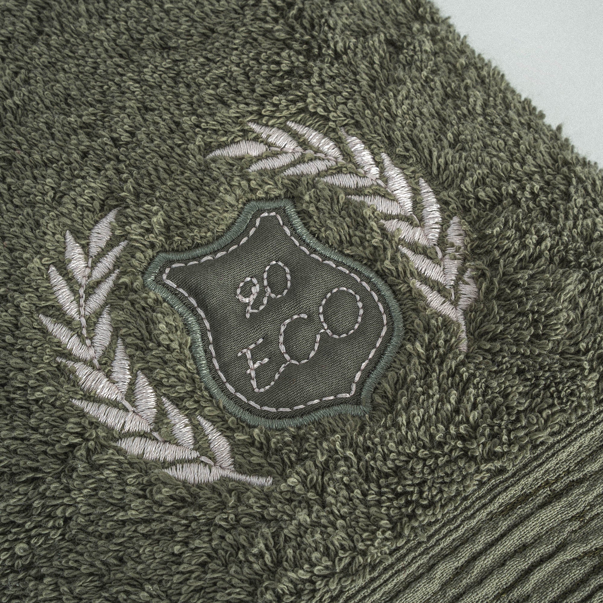 Derin Hand Face Towel %100 Organic Cotton Embroidery Green 50X90 Cm