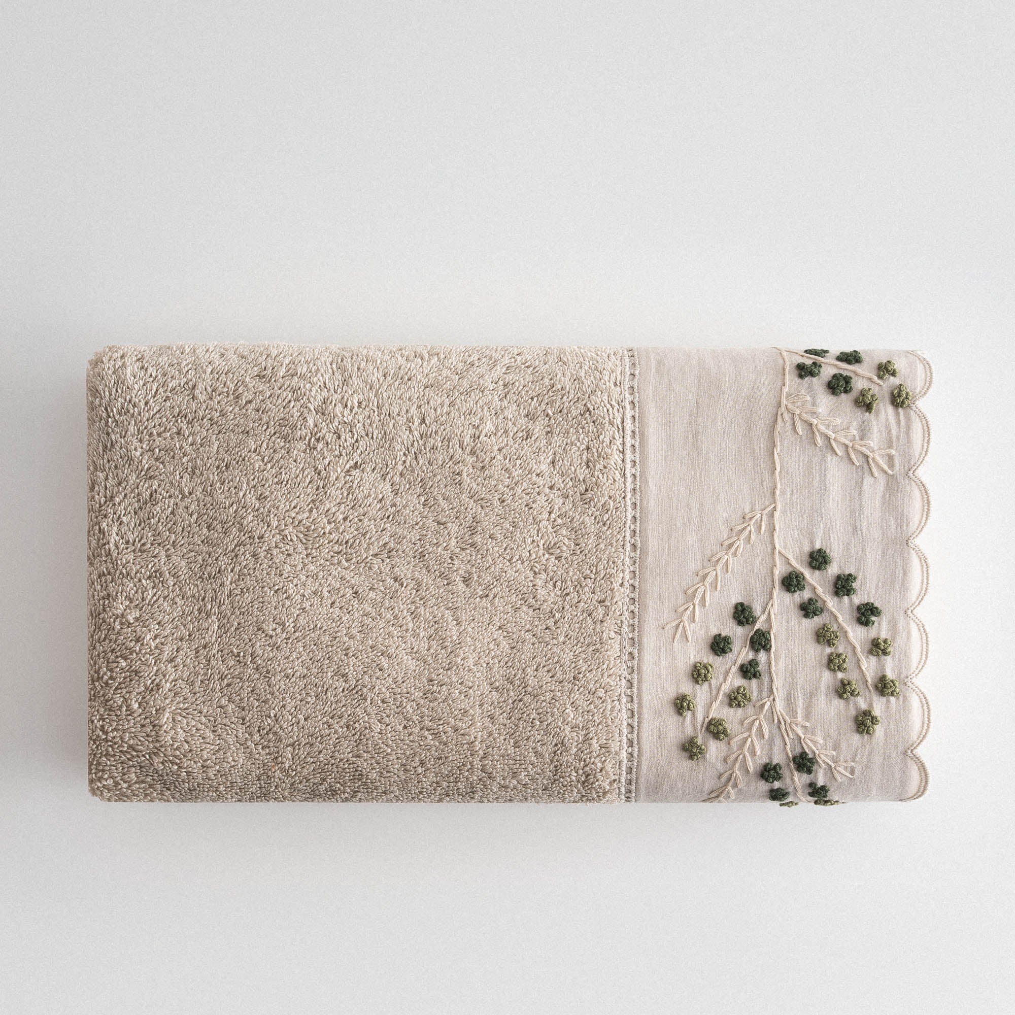 Derin Hand Face Towel %100 Organic Cotton Hand Embroidery Beige 50X90 Cm