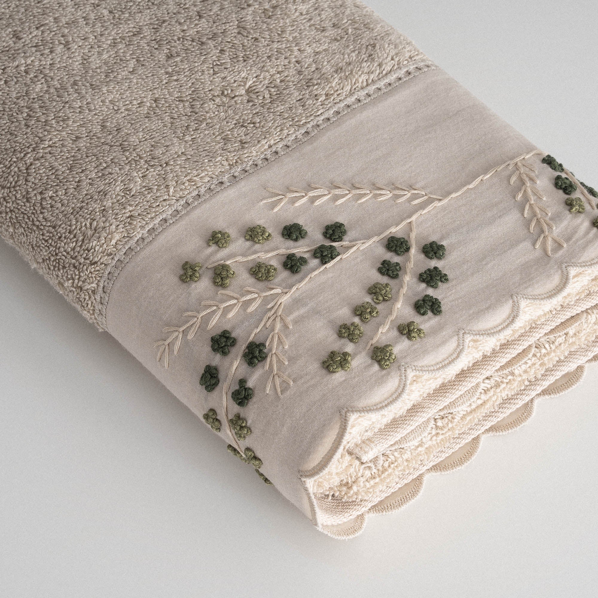 Derin Hand Face Towel %100 Organic Cotton Hand Embroidery Beige 50X90 Cm