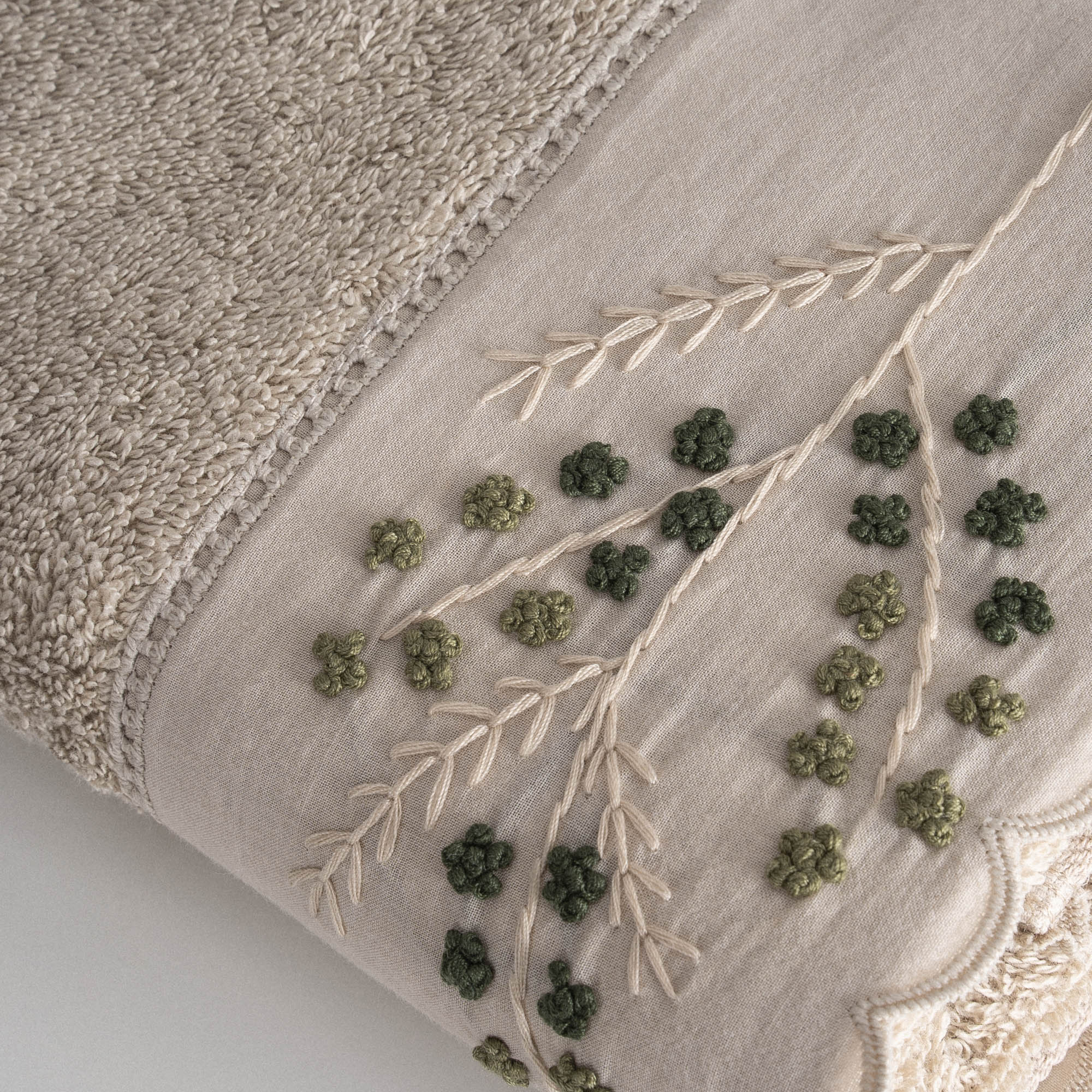 Derin Hand Face Towel %100 Organic Cotton Hand Embroidery Beige 50X90 Cm