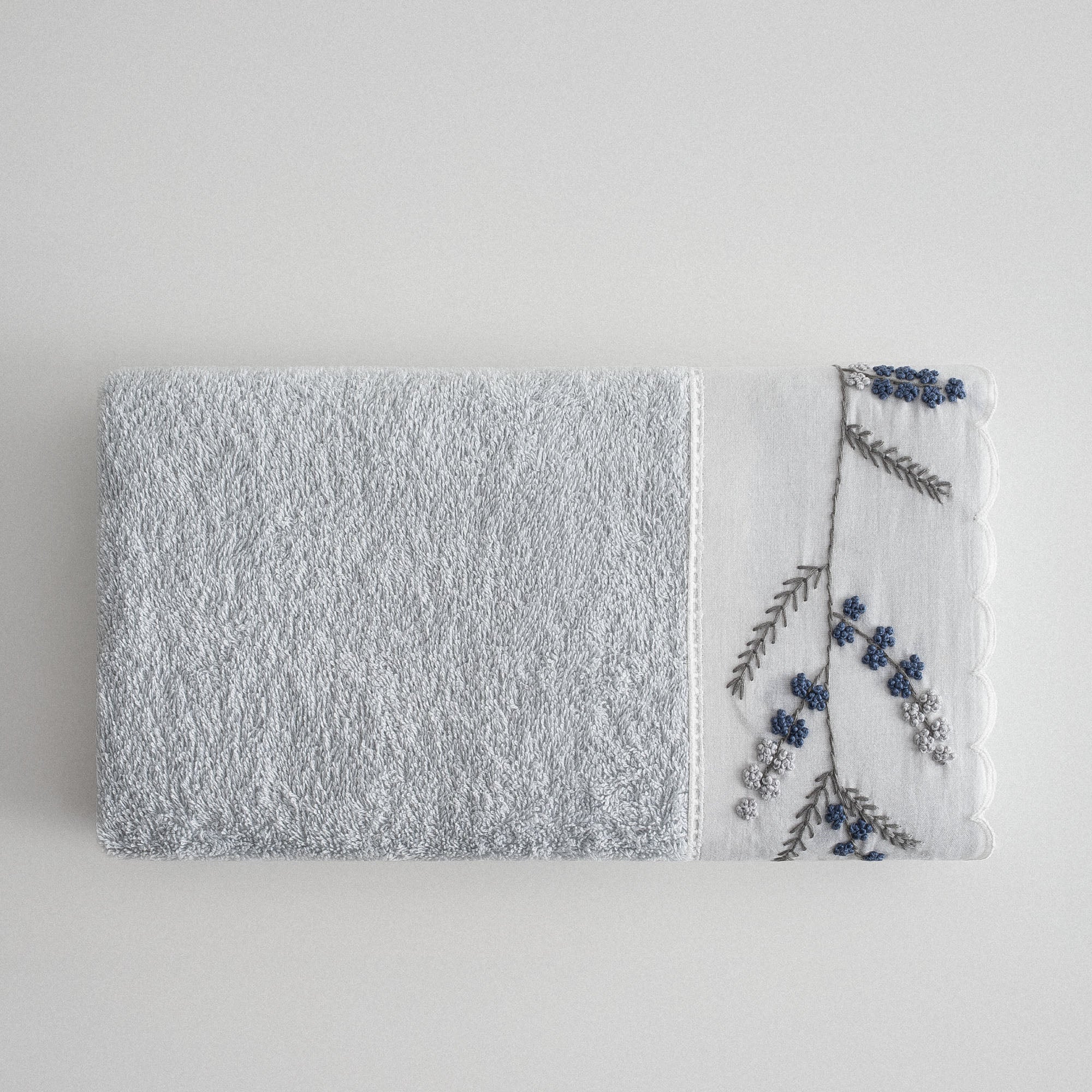 Derin Hand Face Towel 100% Organic Cotton Hand Embroidery Cream 50x90 Cm