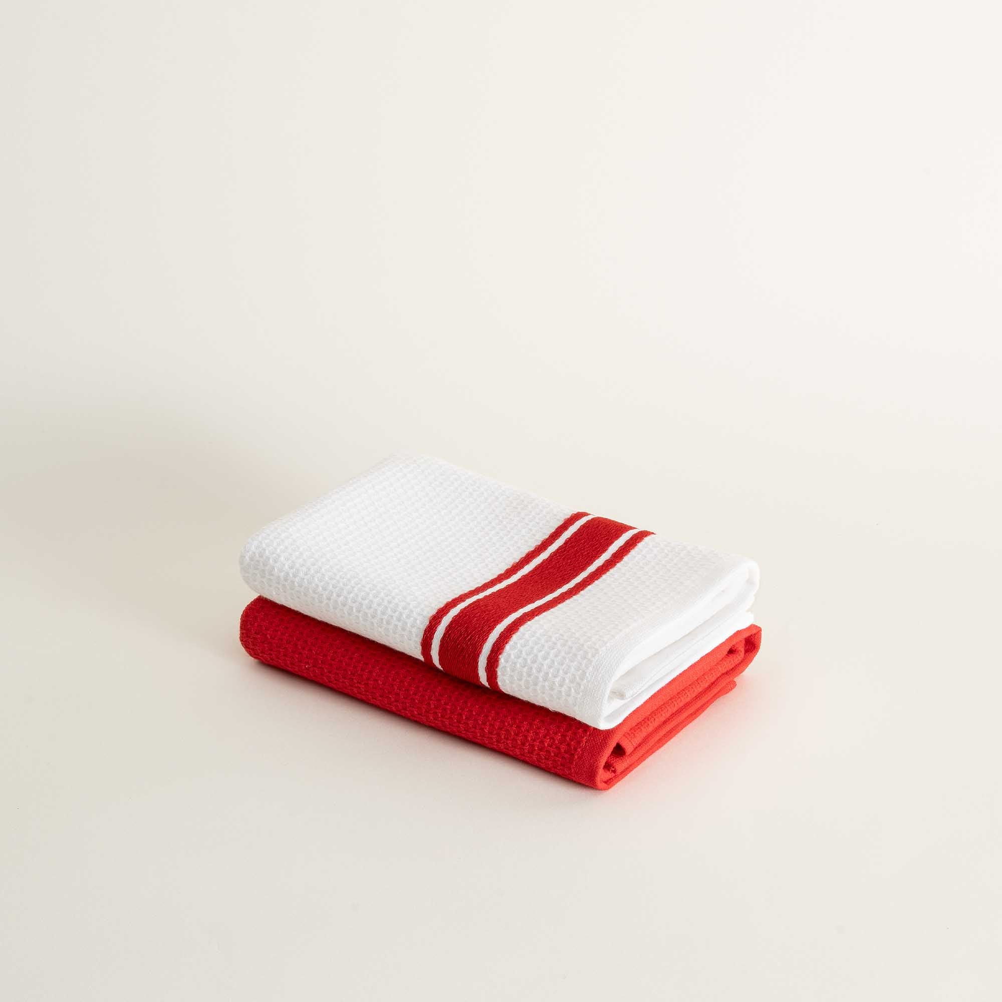 Elvin 2-Pack Drying Towel Set 100% Cotton Printed Red-Cream 40X60 Cm
