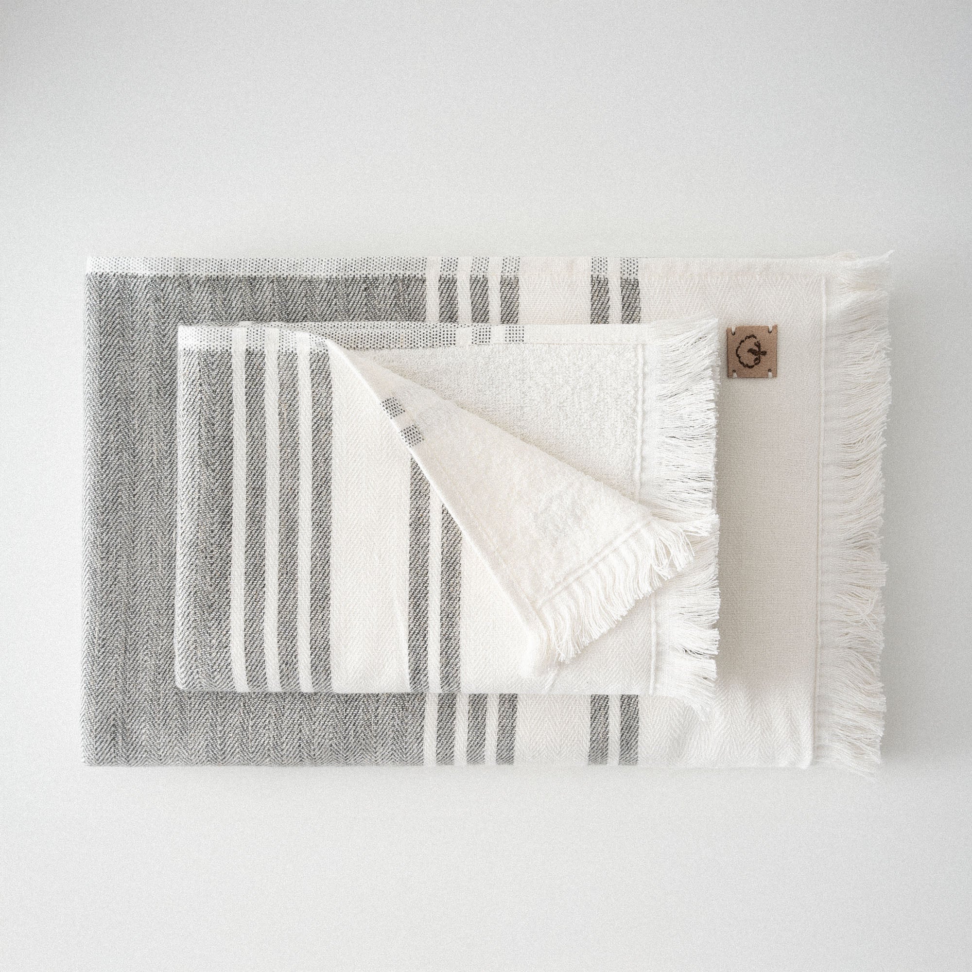 Erva Organic Turkish Cotton Linen Bath Towel Set of 3 Anthracite