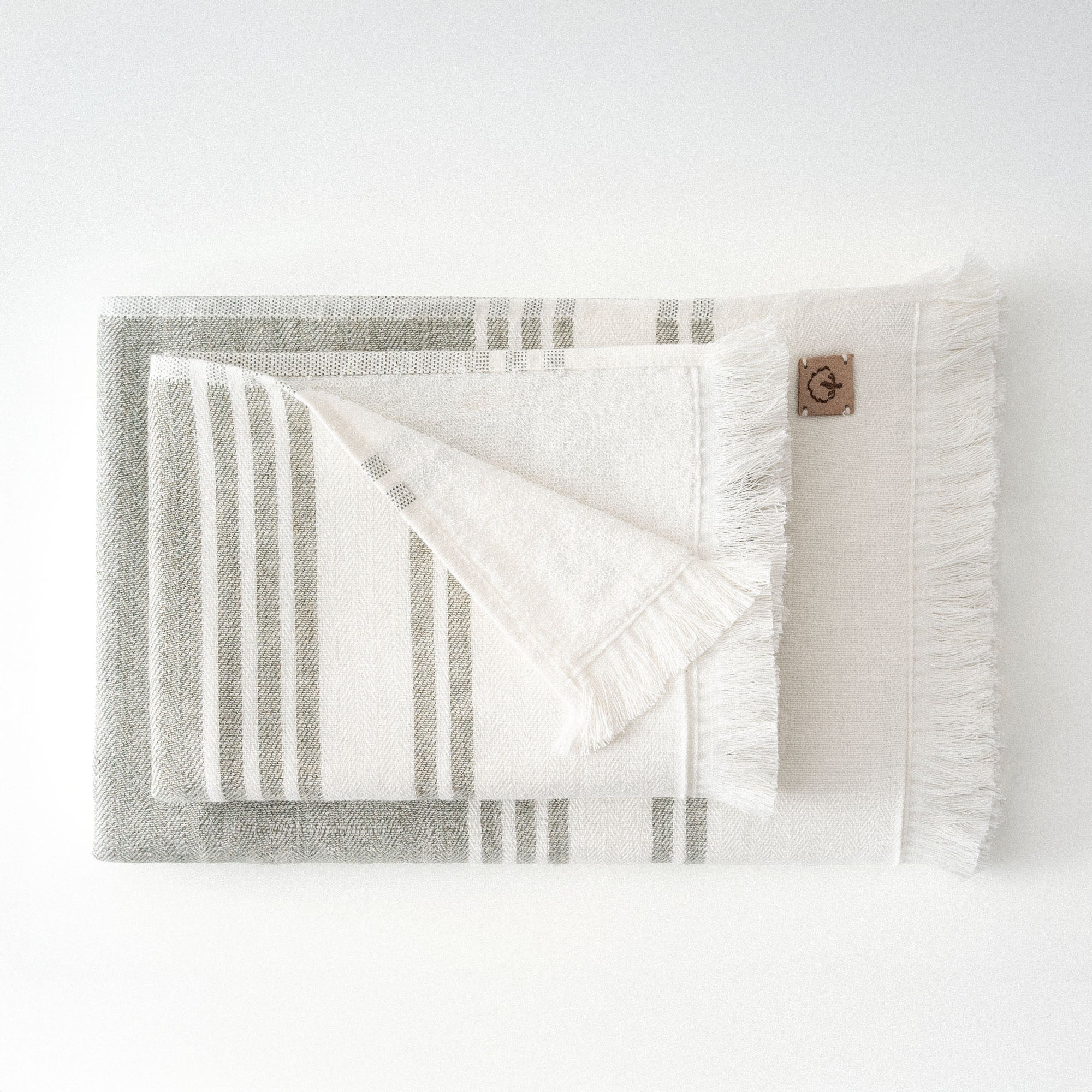 Erva Organic Turkish Cotton Linen Bath Towel Set of 3 Khaki