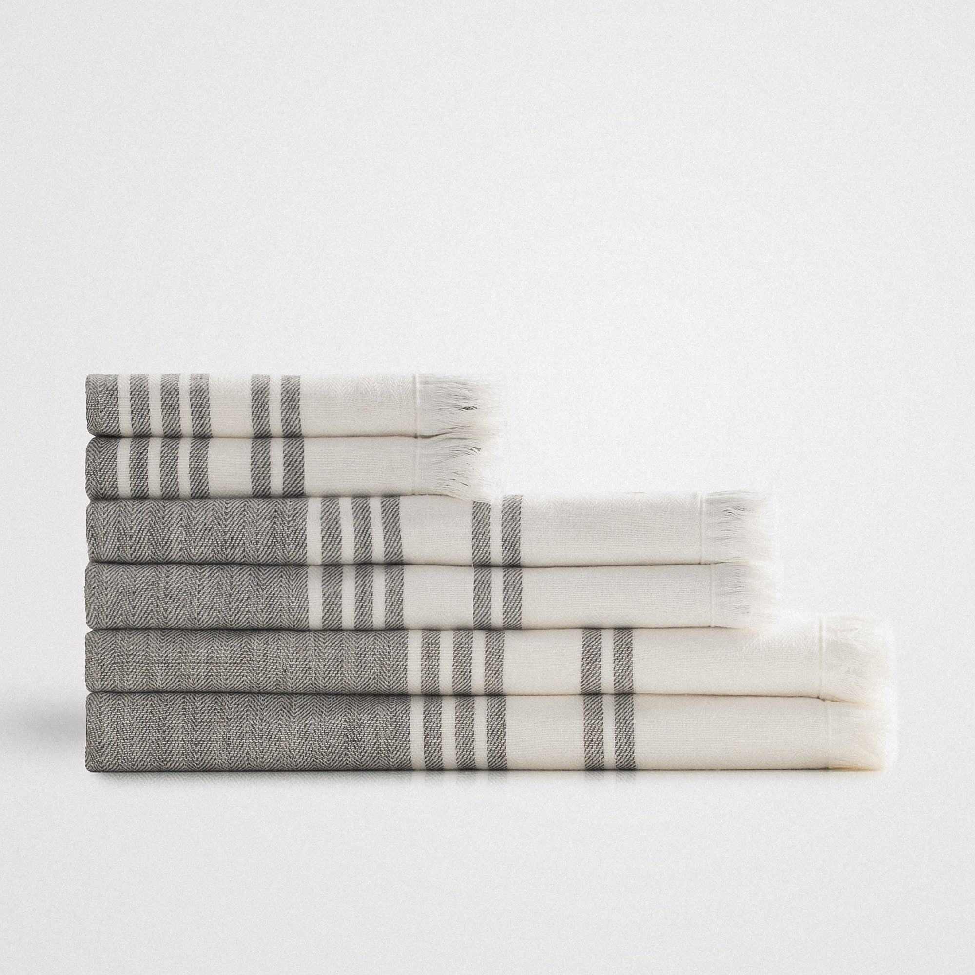 Erva Organic Turkish Cotton Linen Bath Towel Set of 6 Anthracite