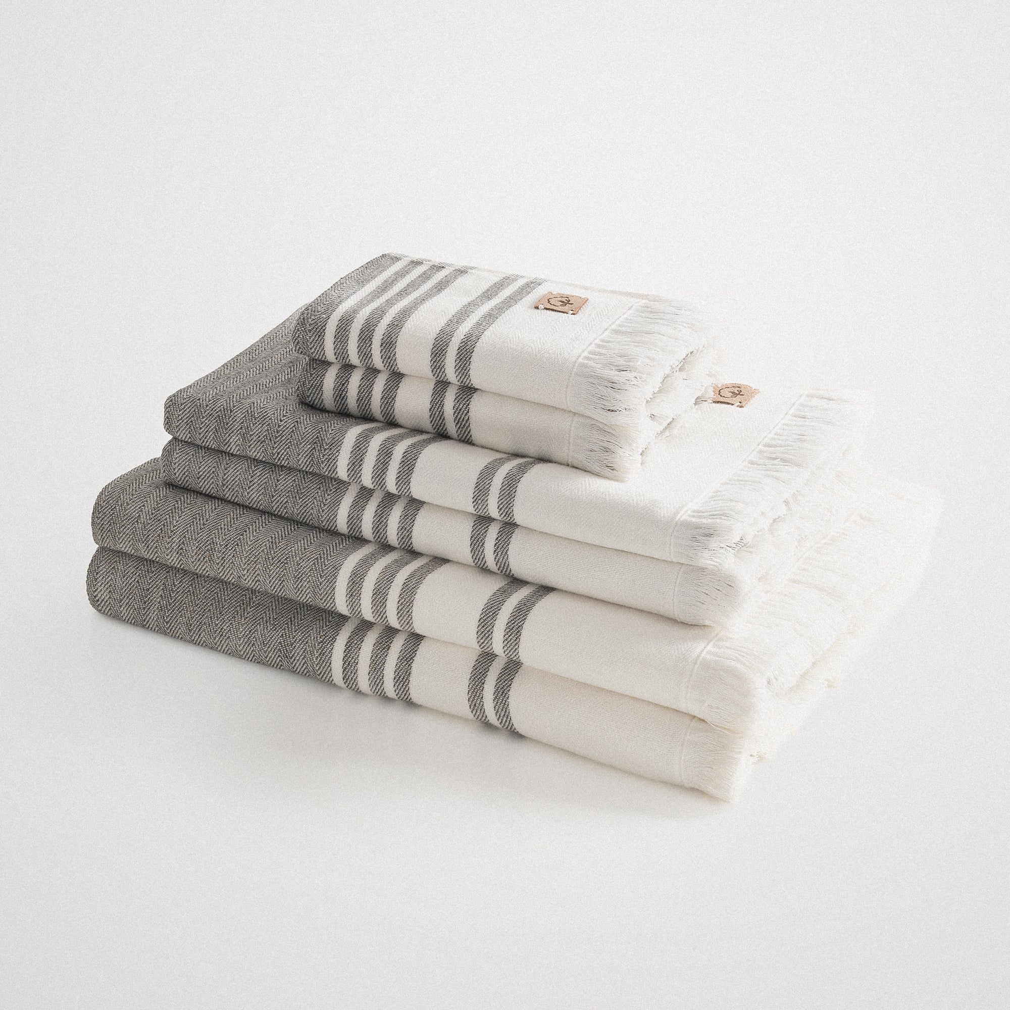 Erva Organic Turkish Cotton Linen Bath Towel Set of 6 Anthracite