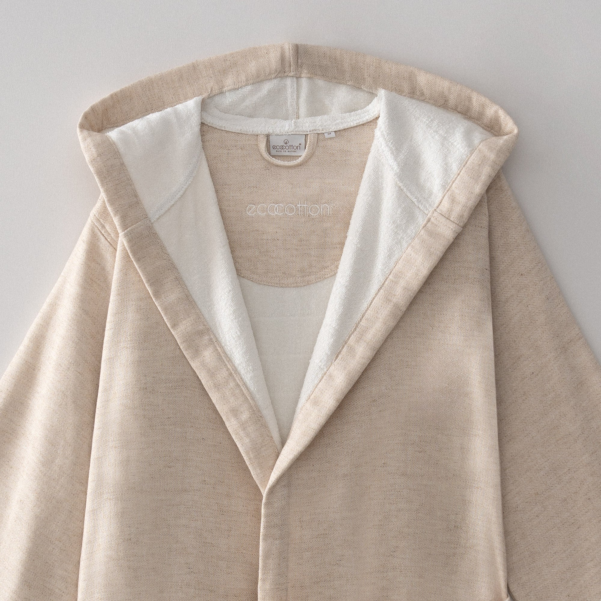 Erva Organic Turkish Cotton Linen Men's Bathrobe Beige