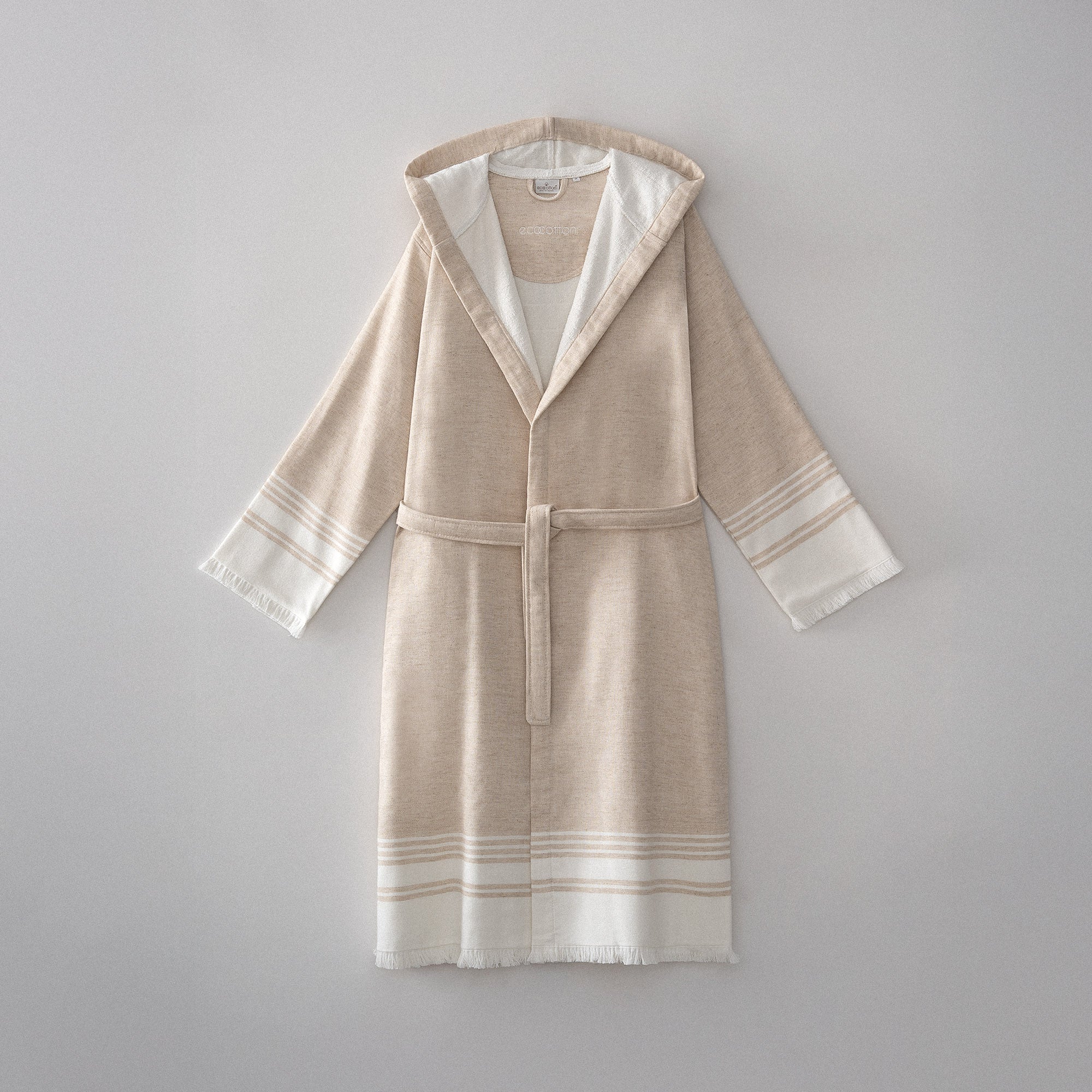 Erva Organic Turkish Cotton Linen Men's Bathrobe Beige