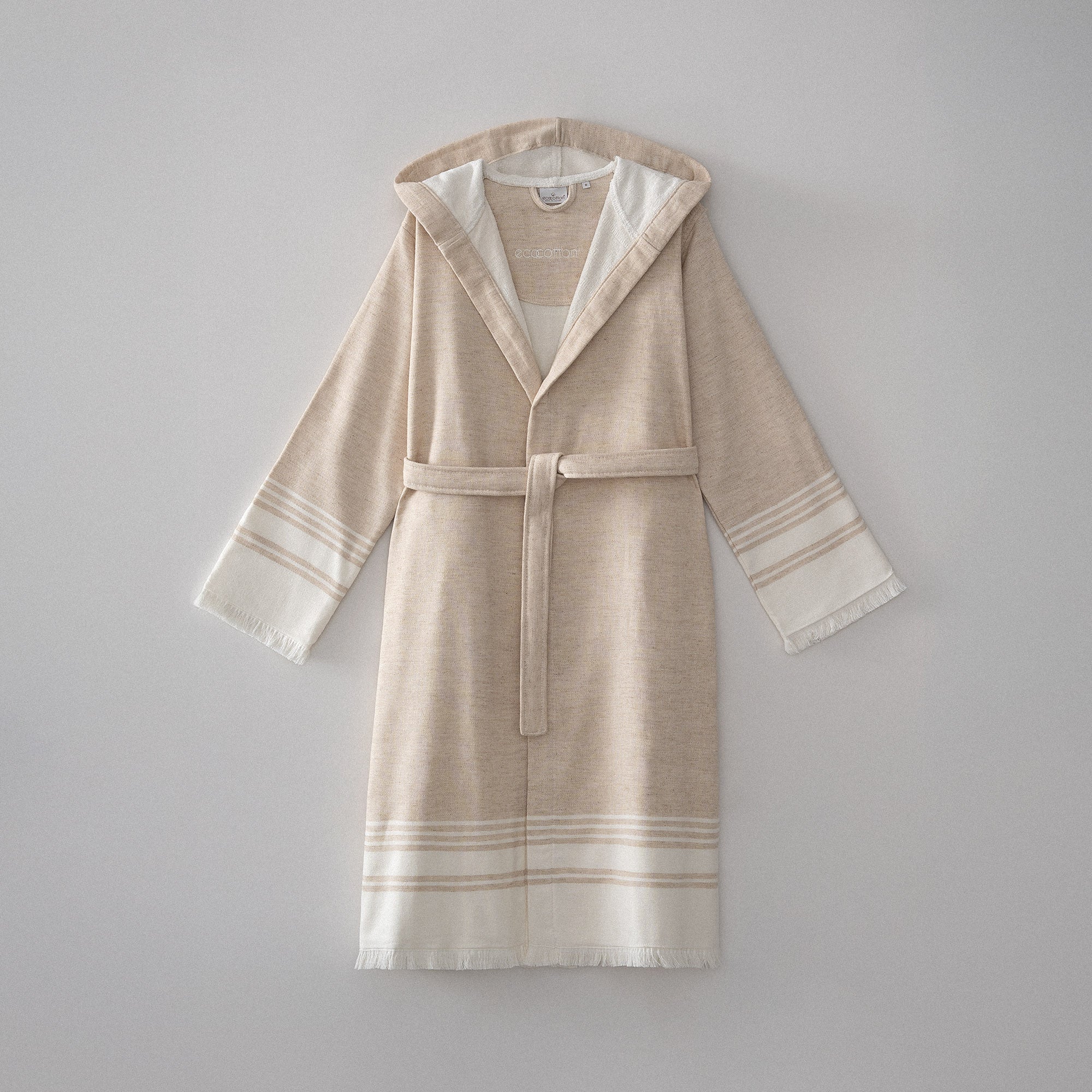 Erva Organic Turkish Cotton Linen Women's Bathrobe Beige