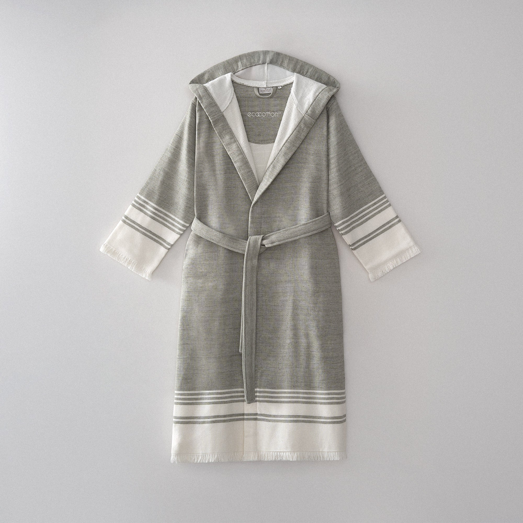 Erva Organic Turkish Cotton Linen Women's Bathrobe Khaki