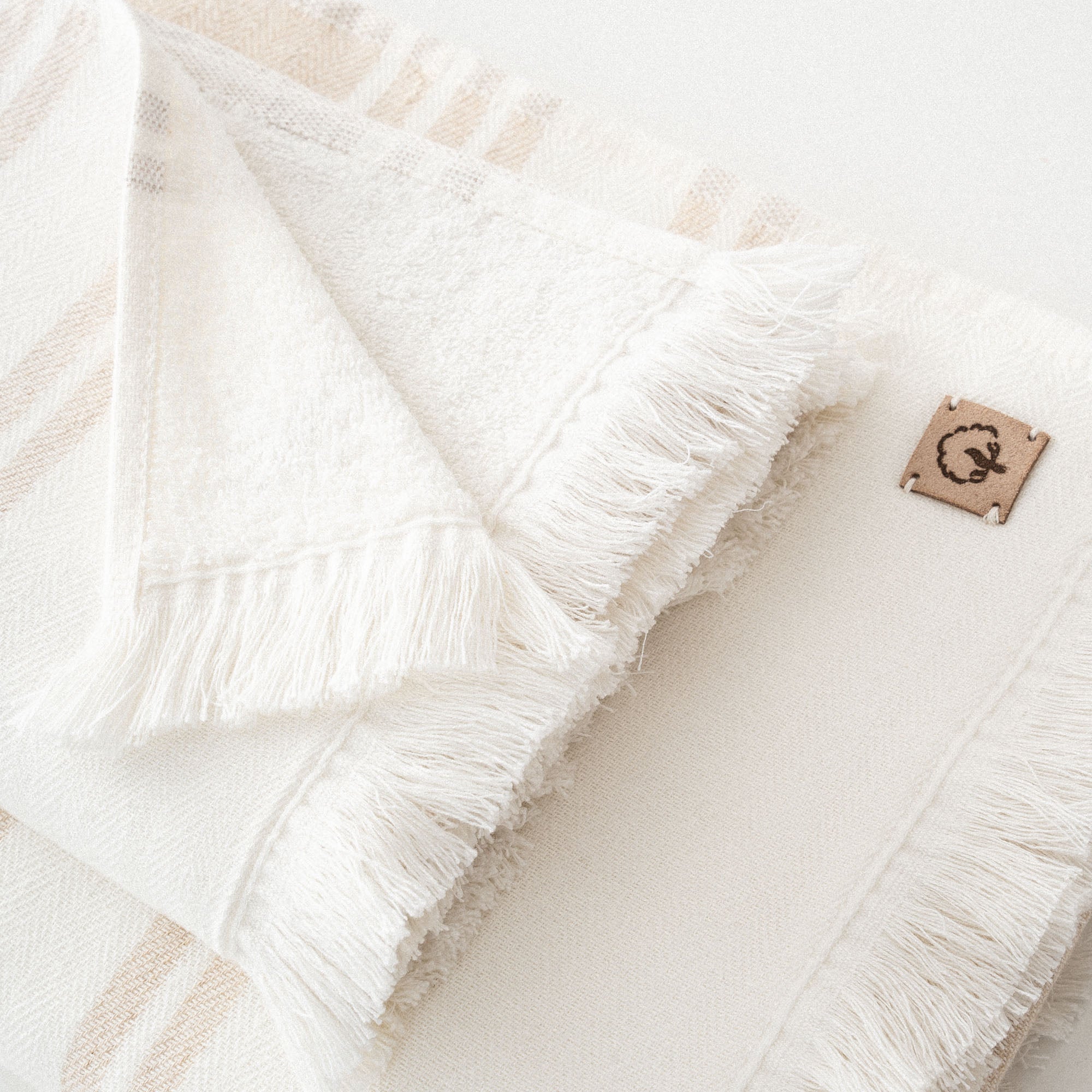 Erva Organic Turkish Cotton Linen Bath Towel Set of 6 Beige