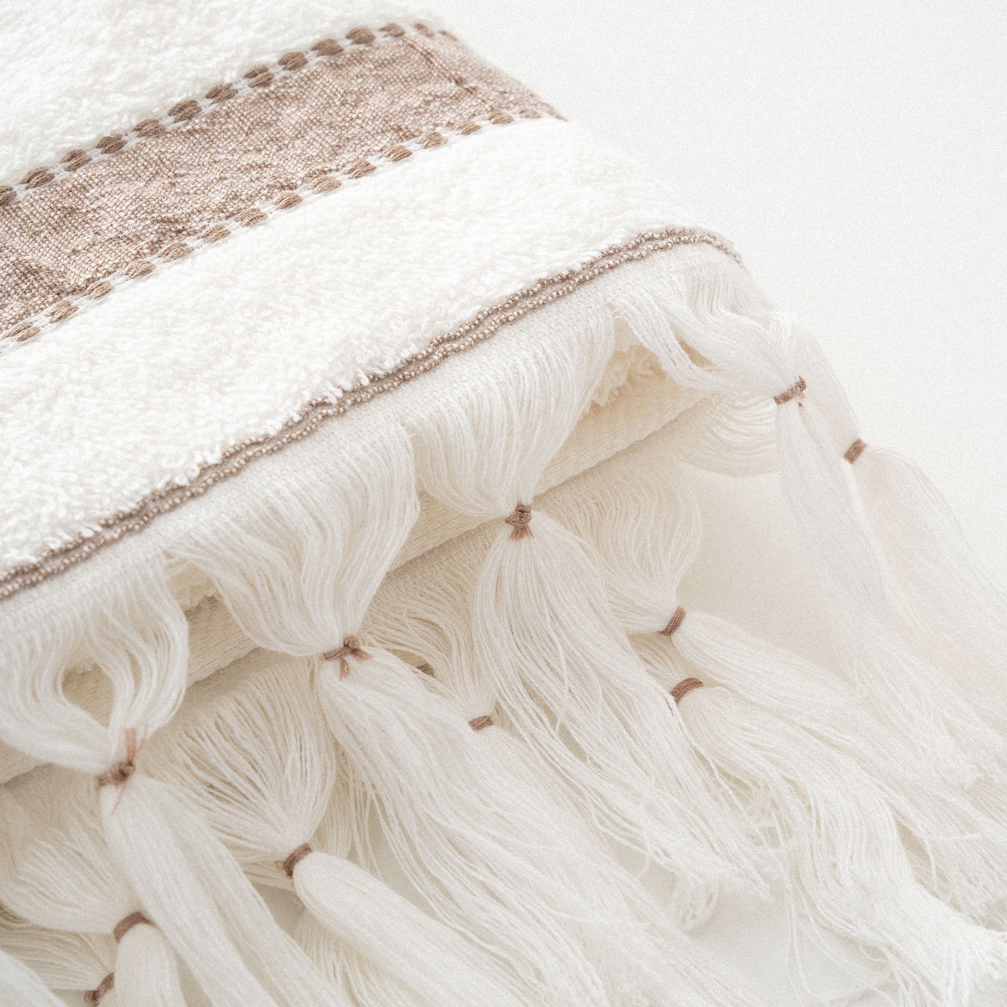 Galya Organic Turkish Cotton Kapok Bordered Hand Towel Cream-Beige