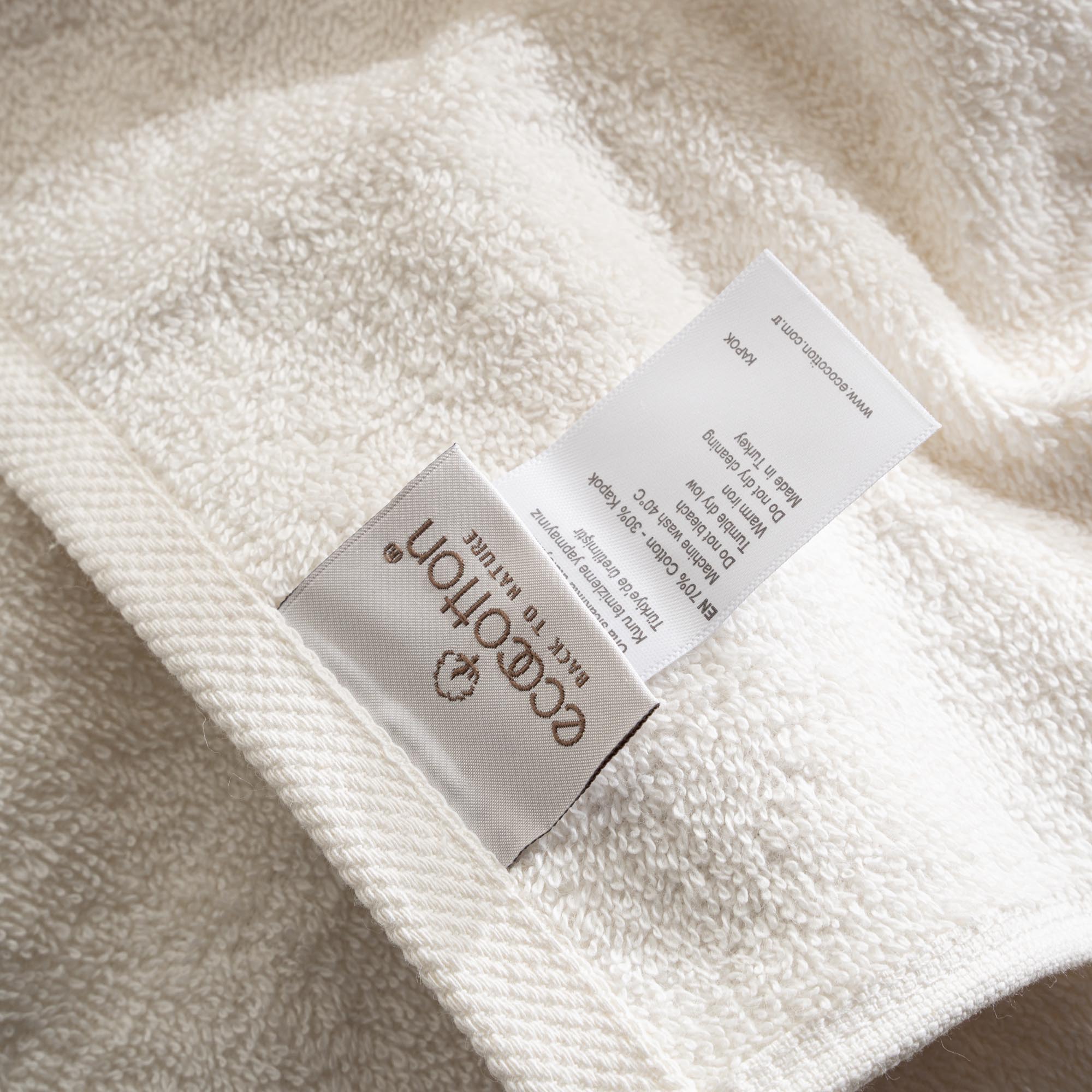 Galya 2-Piece Hand & Face Towel Set %100 Organic Cotton with Kapok Bordered Cream - Black 50X90 Cm