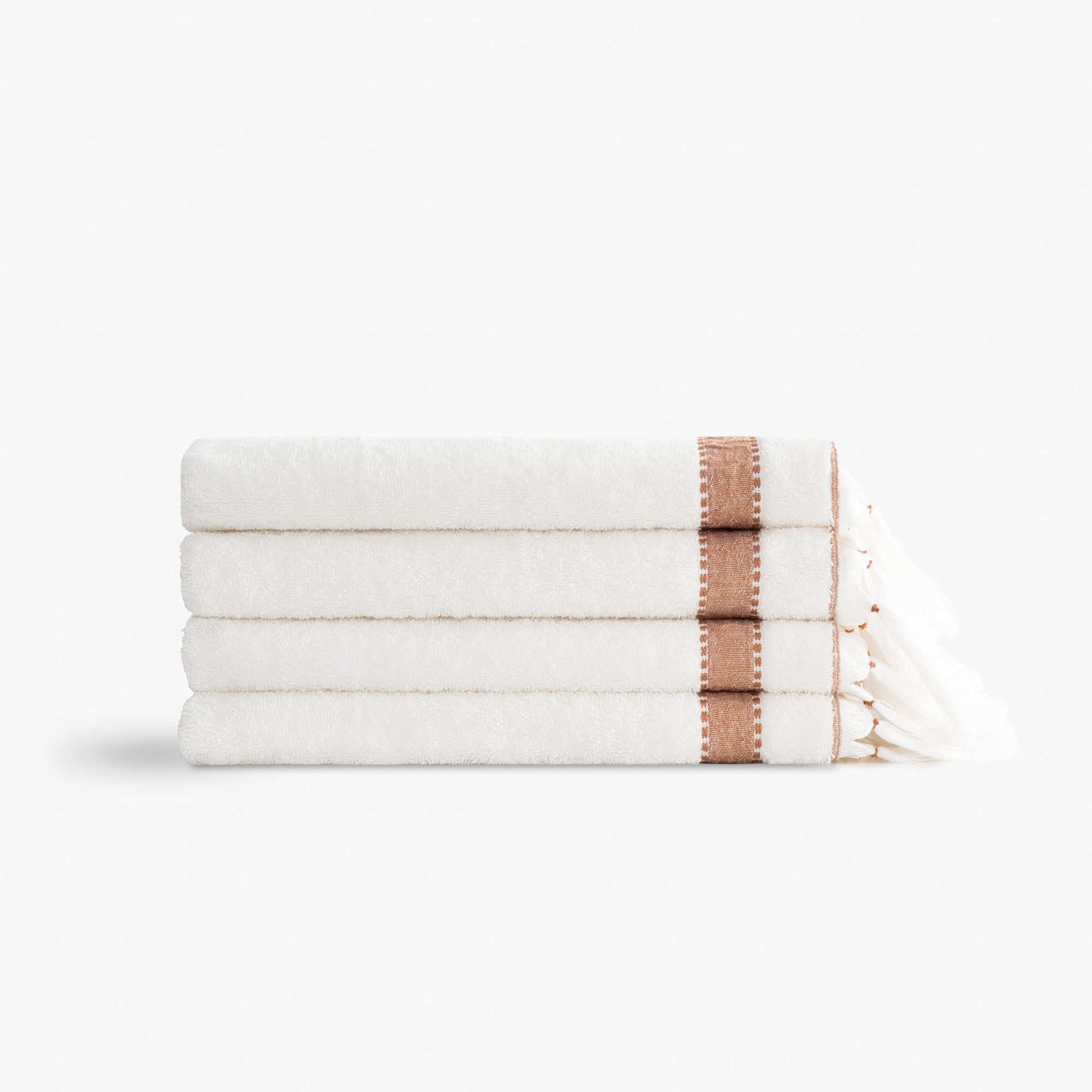 Galya 4-Piece Hand & Face Towel Set %100 Organic Cotton with Kapok Bordered Cream - Terra 50X90 Cm