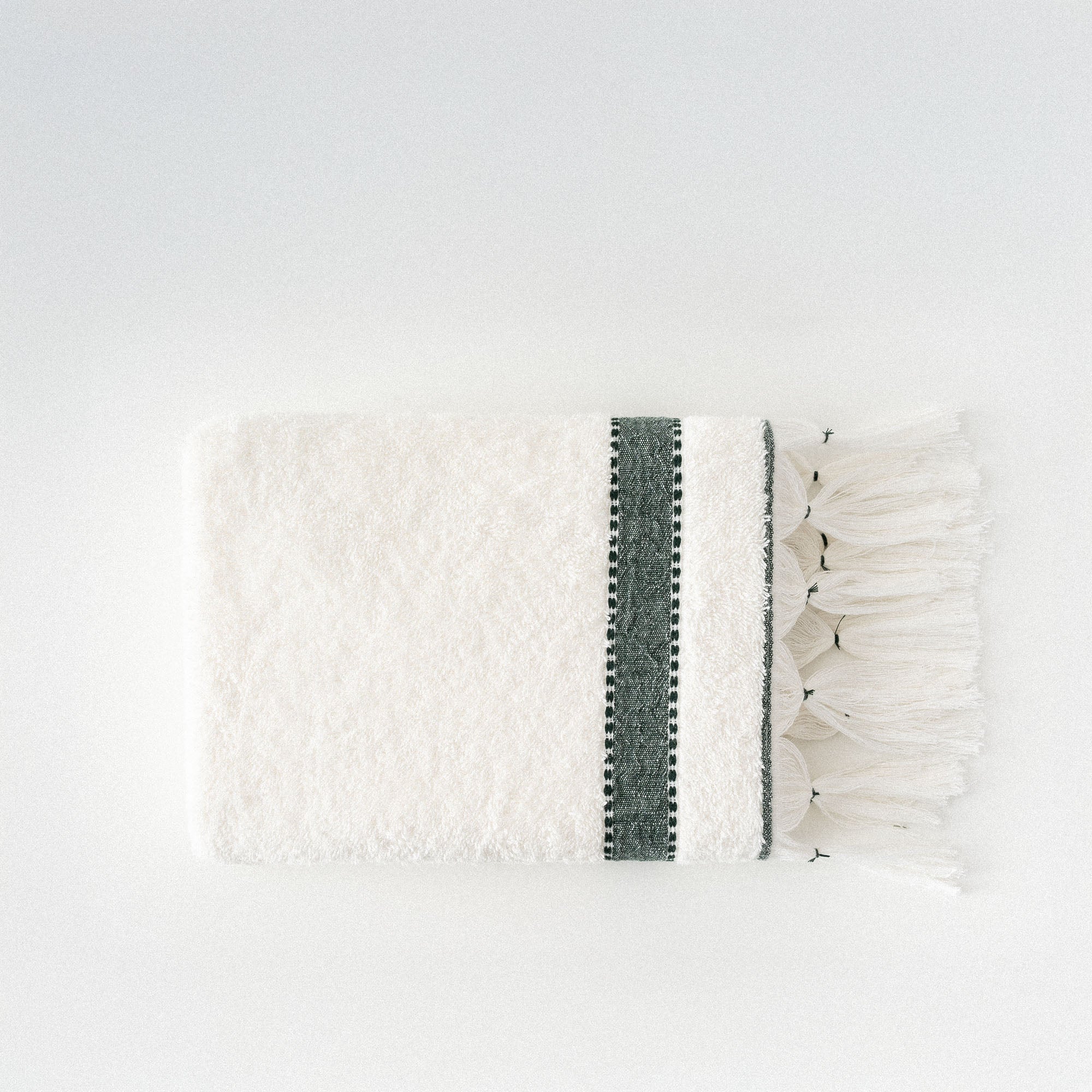 Galya Hand & Face Towel 100% Organic Kapok Bordered Cream-Green 50x90 Cm