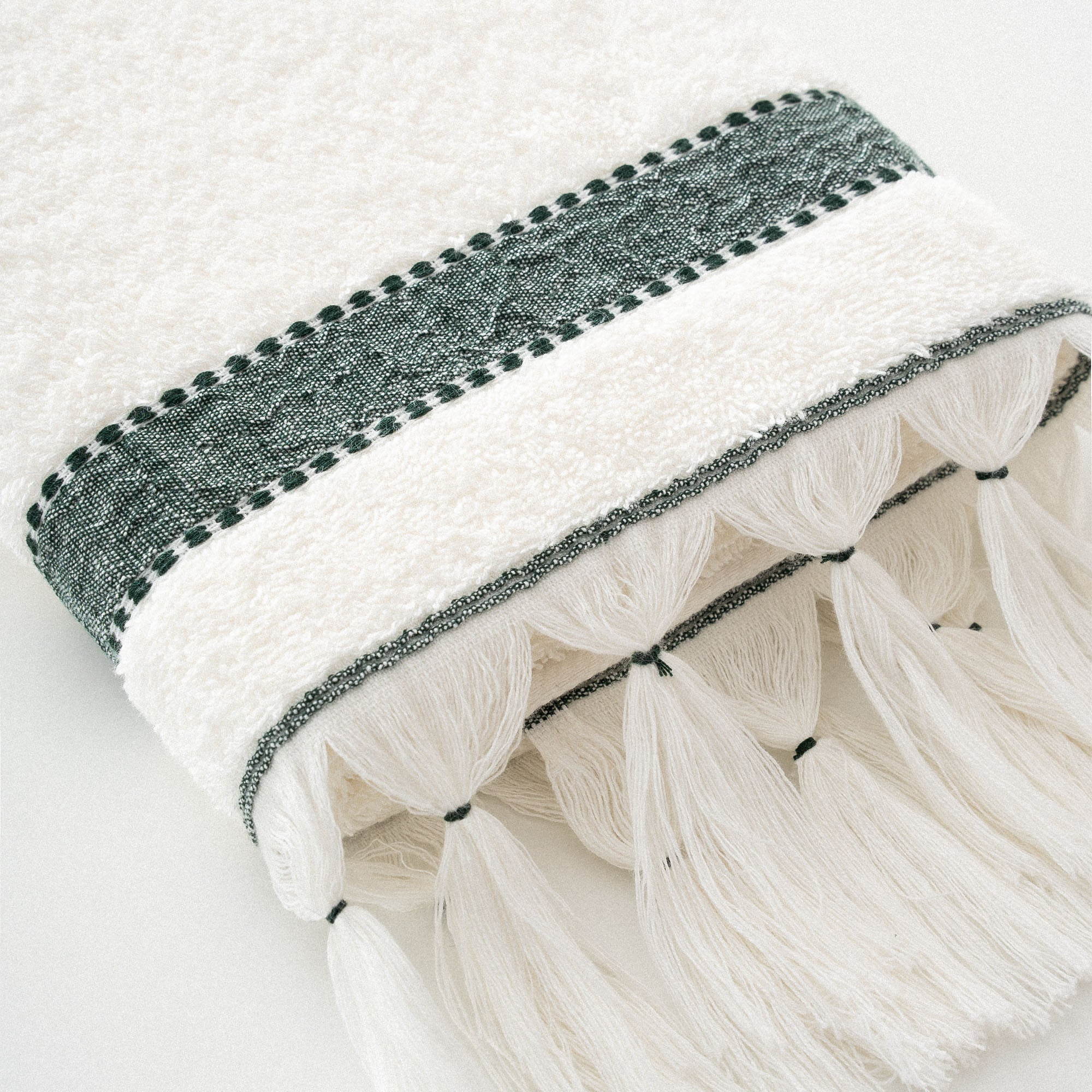 Galya Hand & Face Towel 100% Organic Kapok Bordered Cream-Green 50x90 Cm