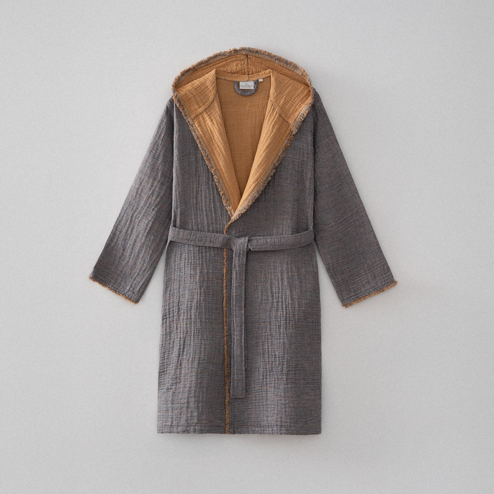 Muna Woman Bathrobe 100% Organic Cotton Inject Anthracite-Saffron