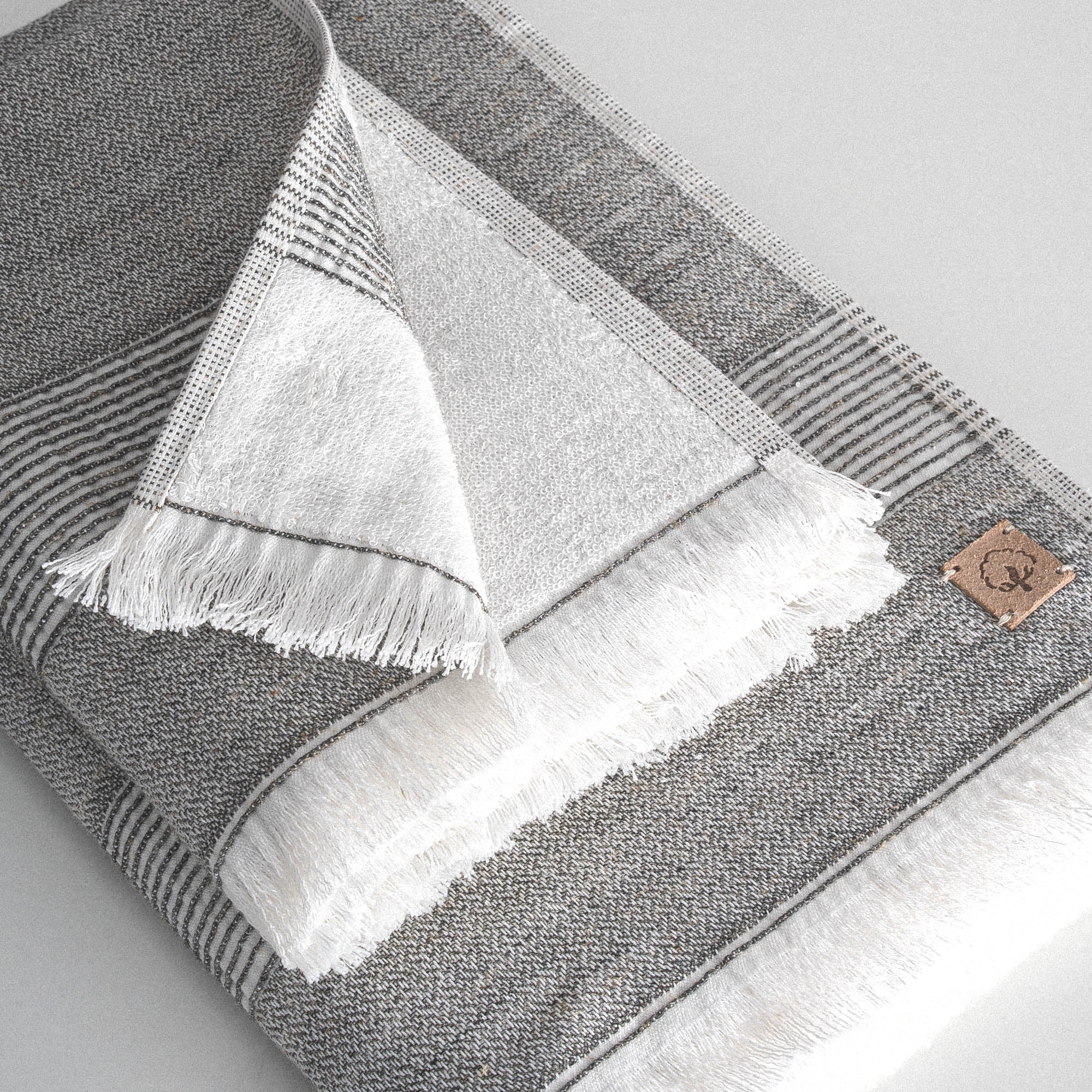 Hasna Organic Turkish Cotton Linen Bath Towel Set of 3 Anthracite