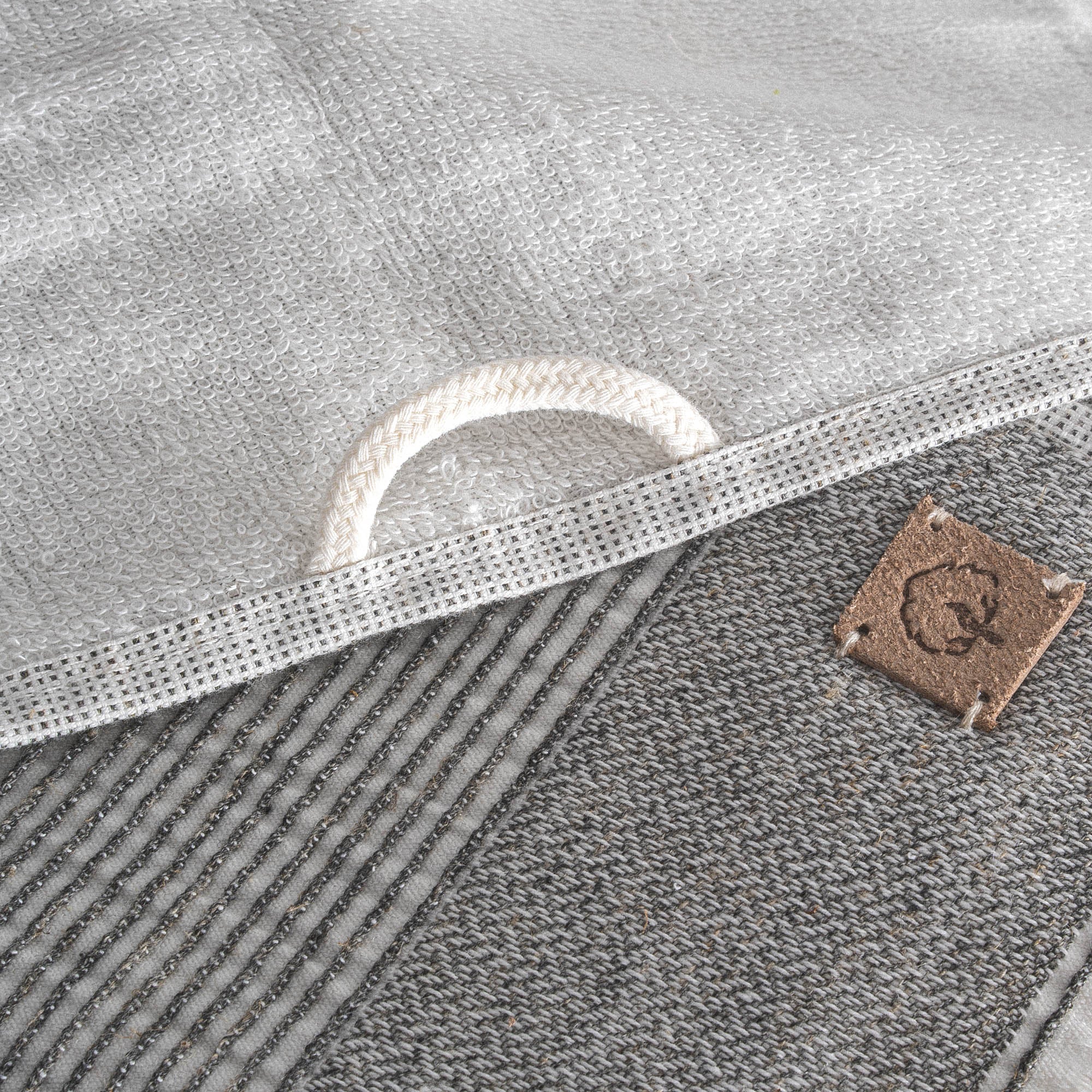 Hasna Organic Turkish Cotton Linen Bath Towel Set of 3 Anthracite