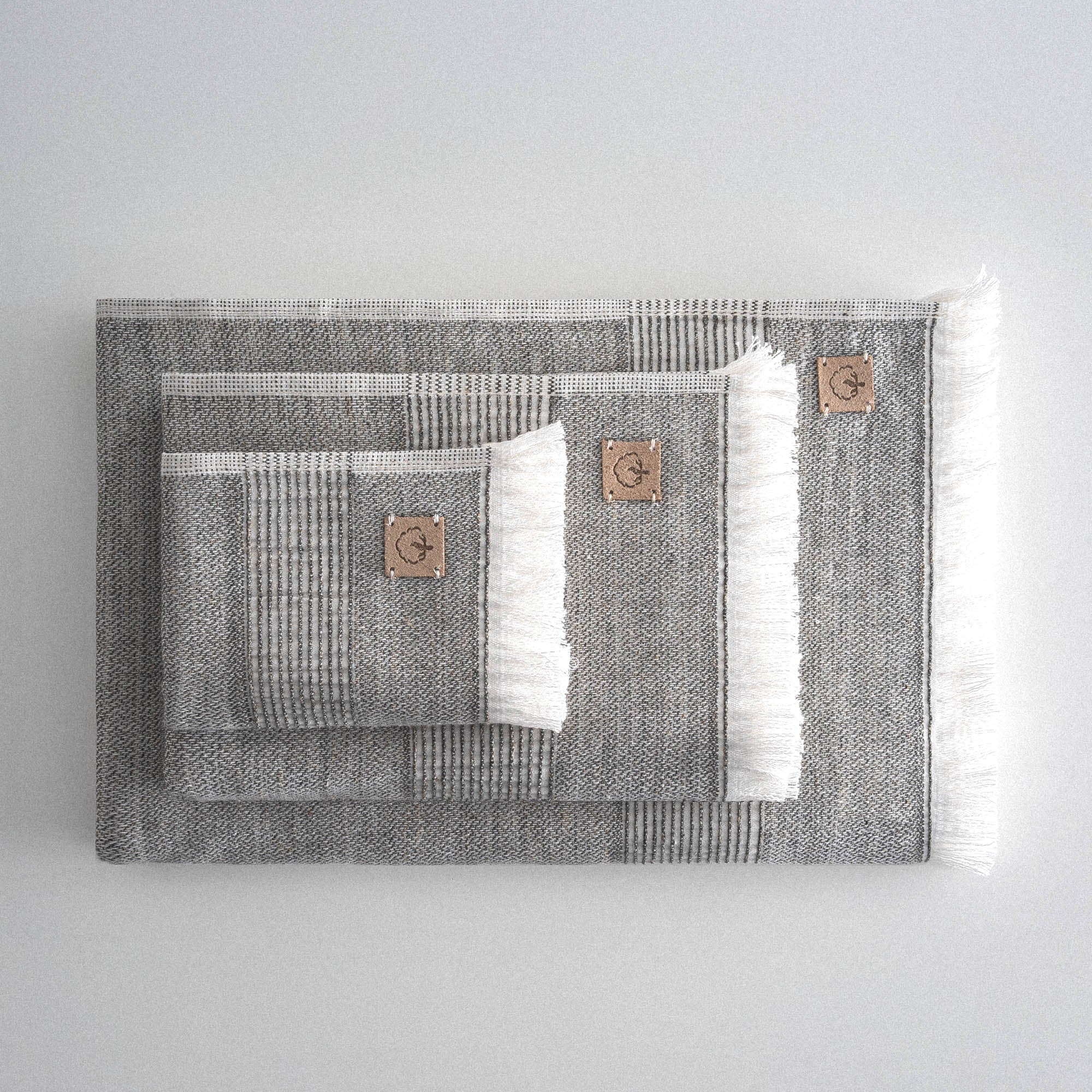 Hasna Organic Turkish Cotton Linen Bath Towel Set of 3 Anthracite