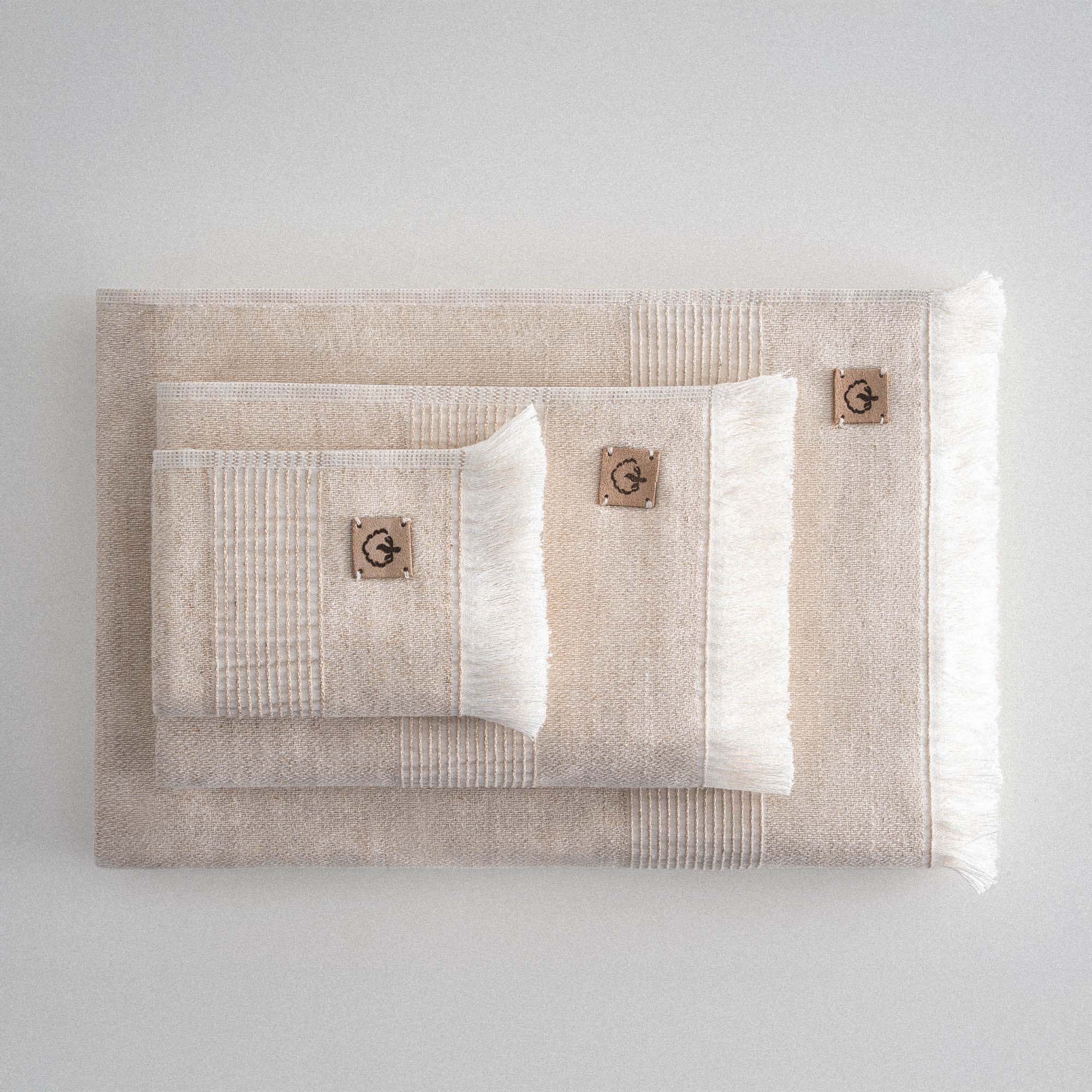 Hasna Organic Turkish Cotton Linen Bath Towel Set of 3 Beige