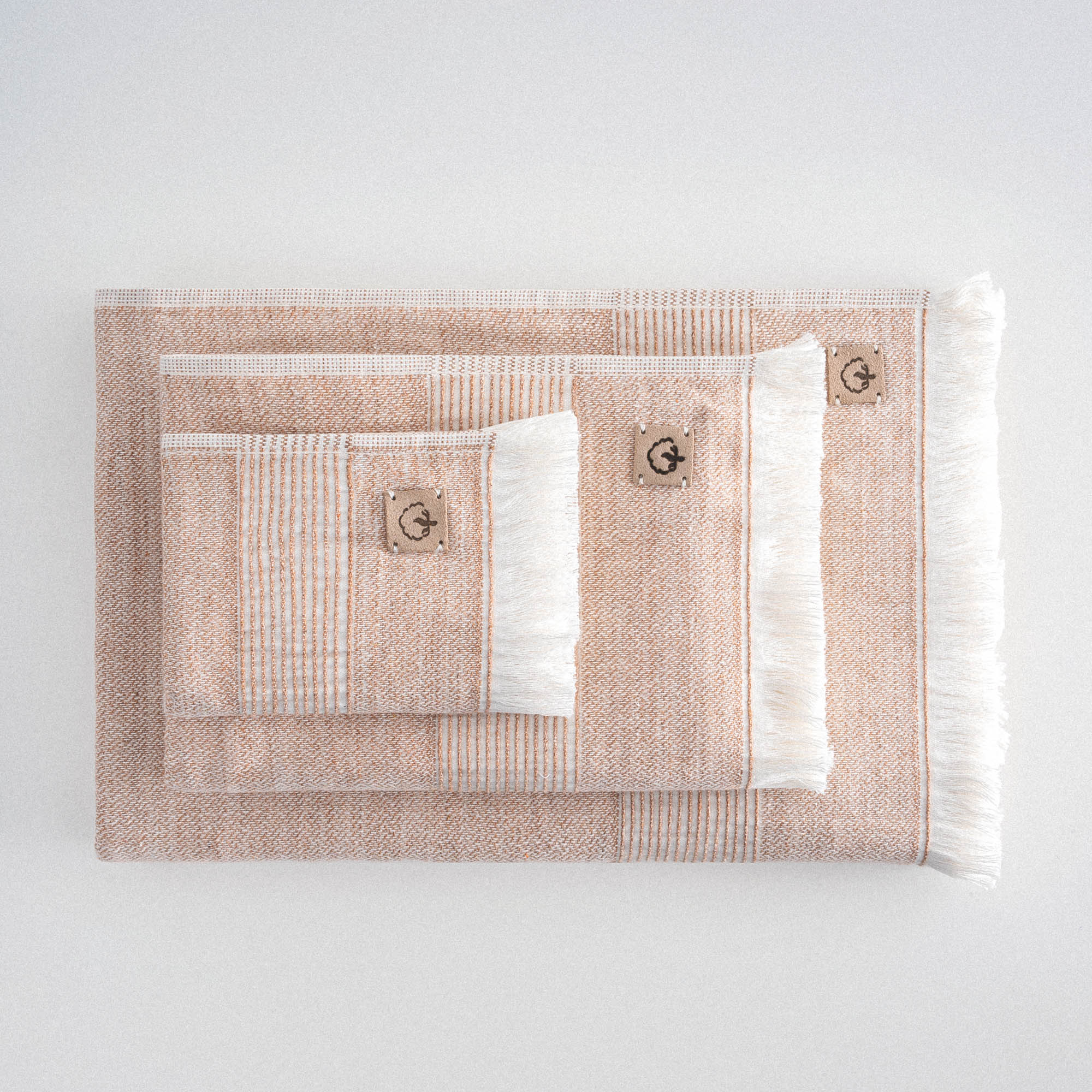 Hasna Organic Turkish Cotton Linen Bath Towel Set of 3 Terra