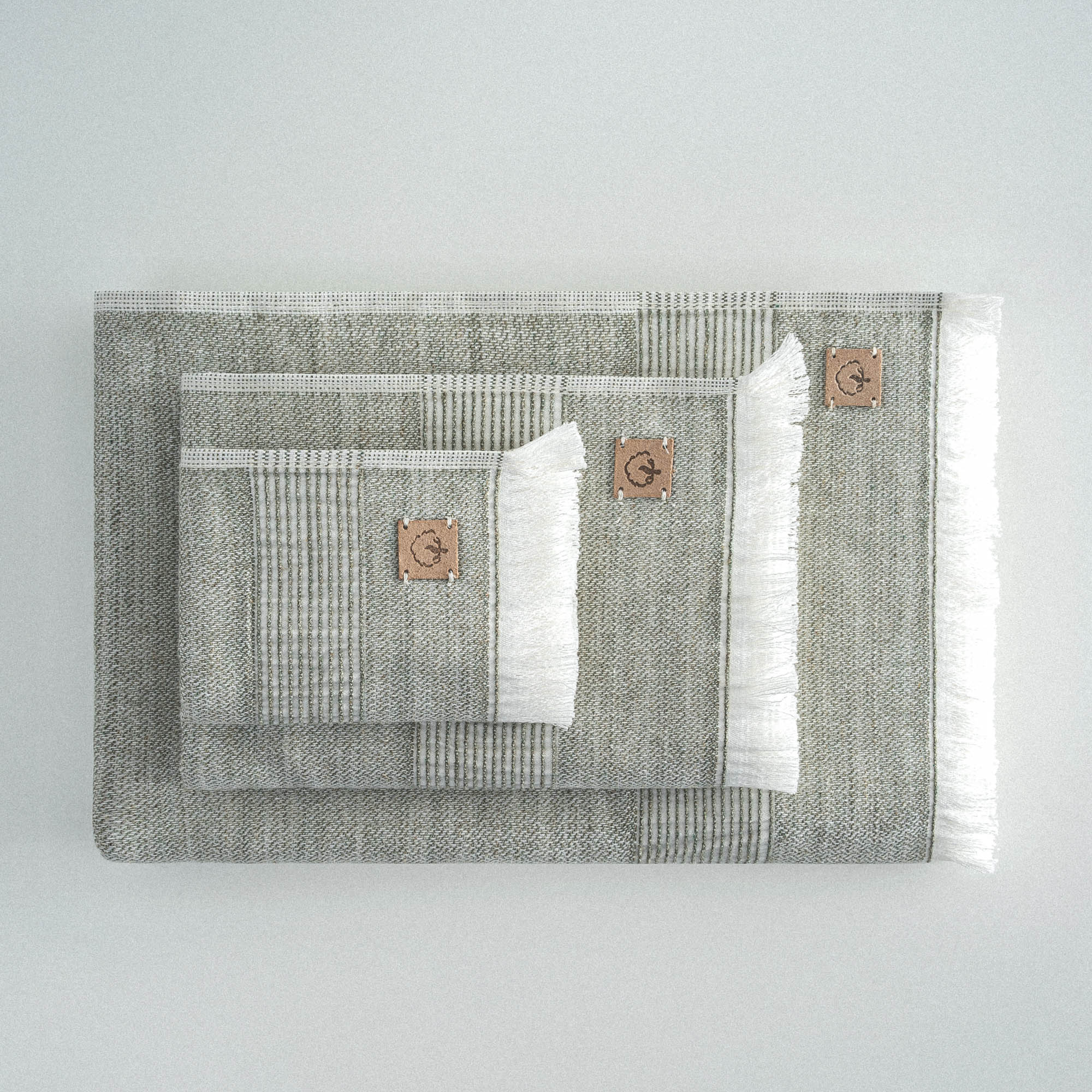 Hasna Organic Turkish Cotton Linen Bath Towel Set of 3 Khaki