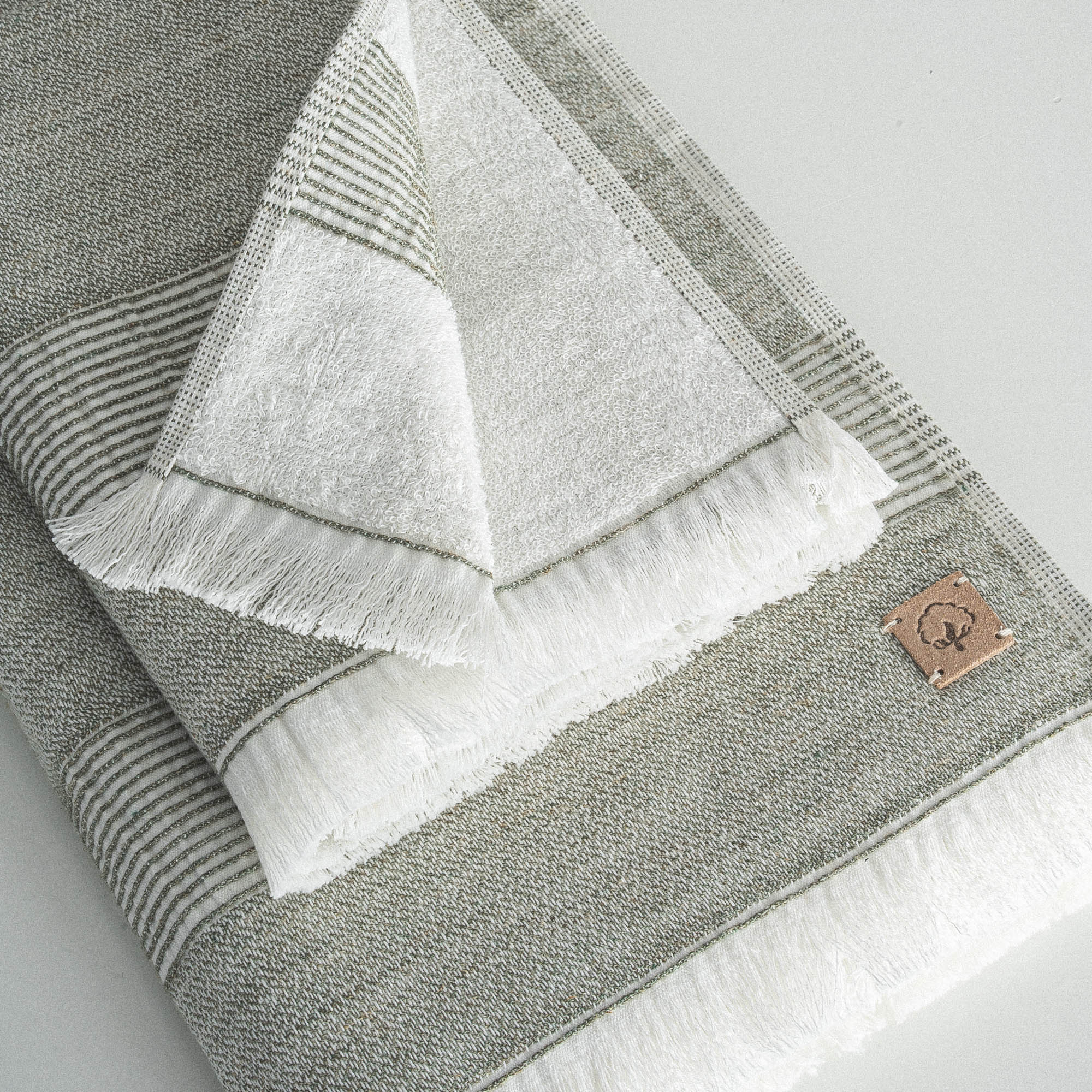 Hasna Organic Turkish Cotton Linen Bath Towel Set of 3 Khaki