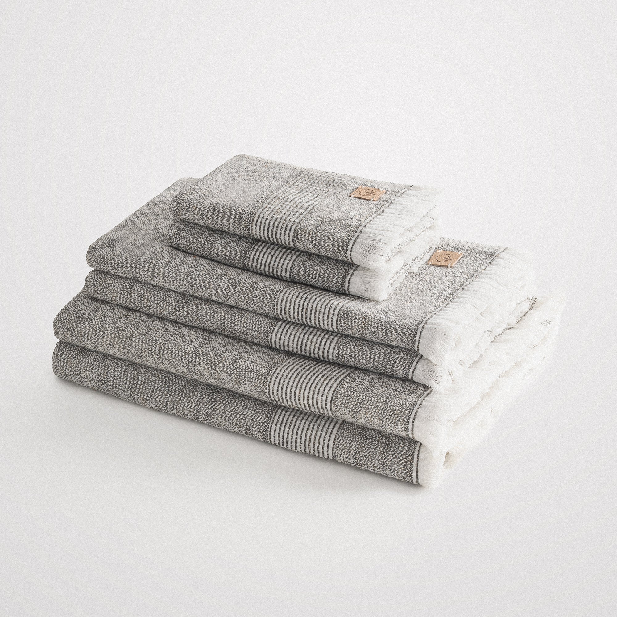 Hasna Organic Turkish Cotton Linen Bath Towel Set of 6 Anthracite