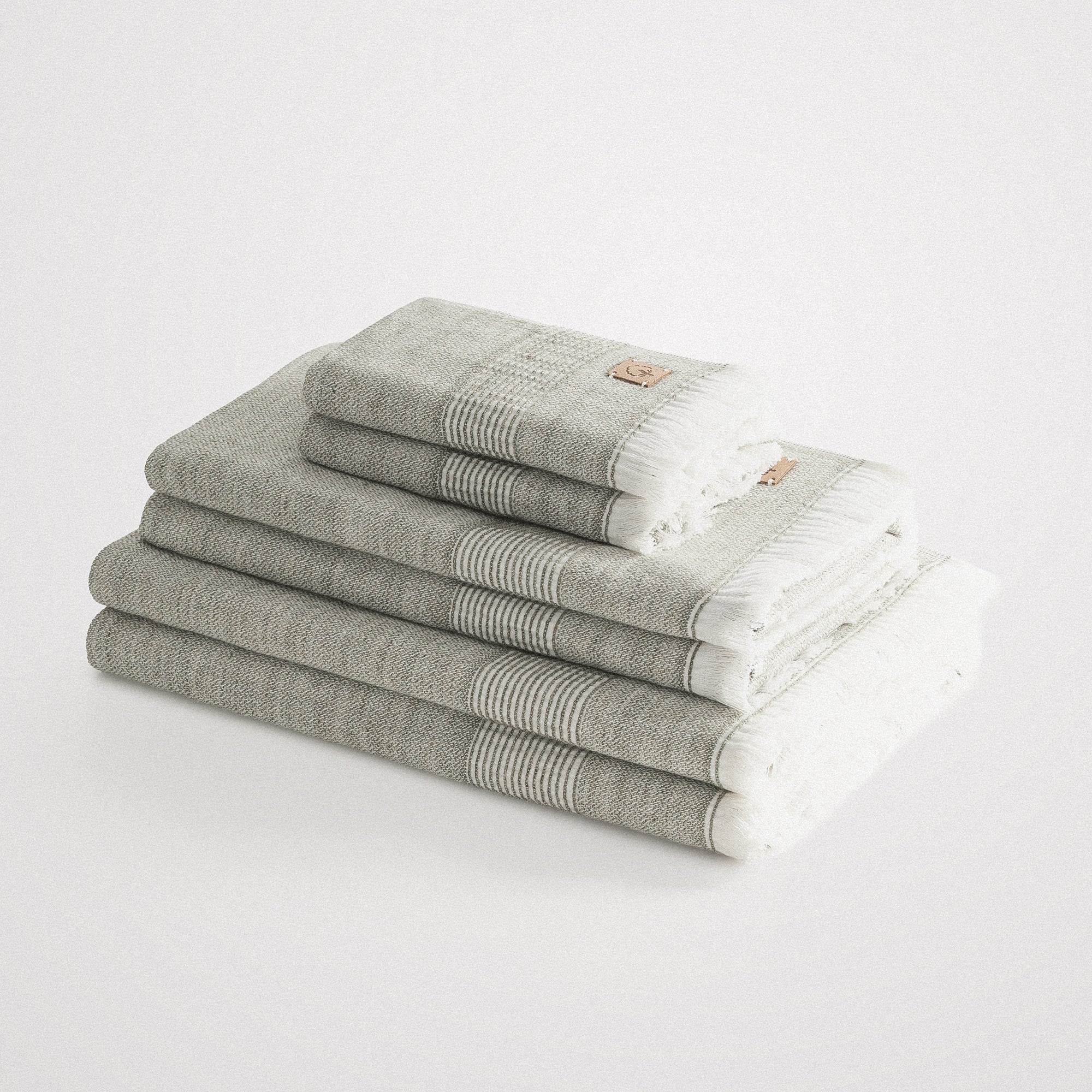 Hasna Organic Turkish Cotton Linen Bath Towel Set of 6 Khaki