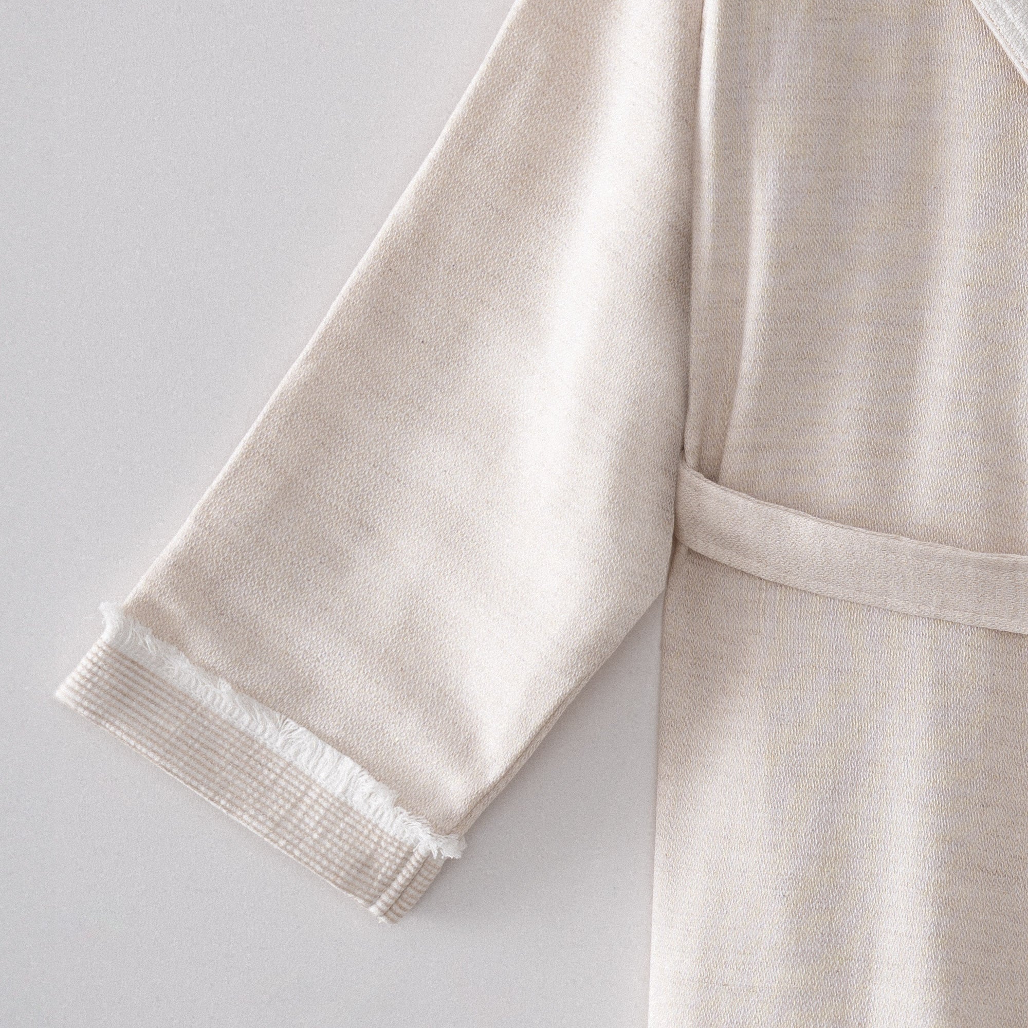Hasna Organic Turkish Cotton Linen Men's Bathrobe Beige