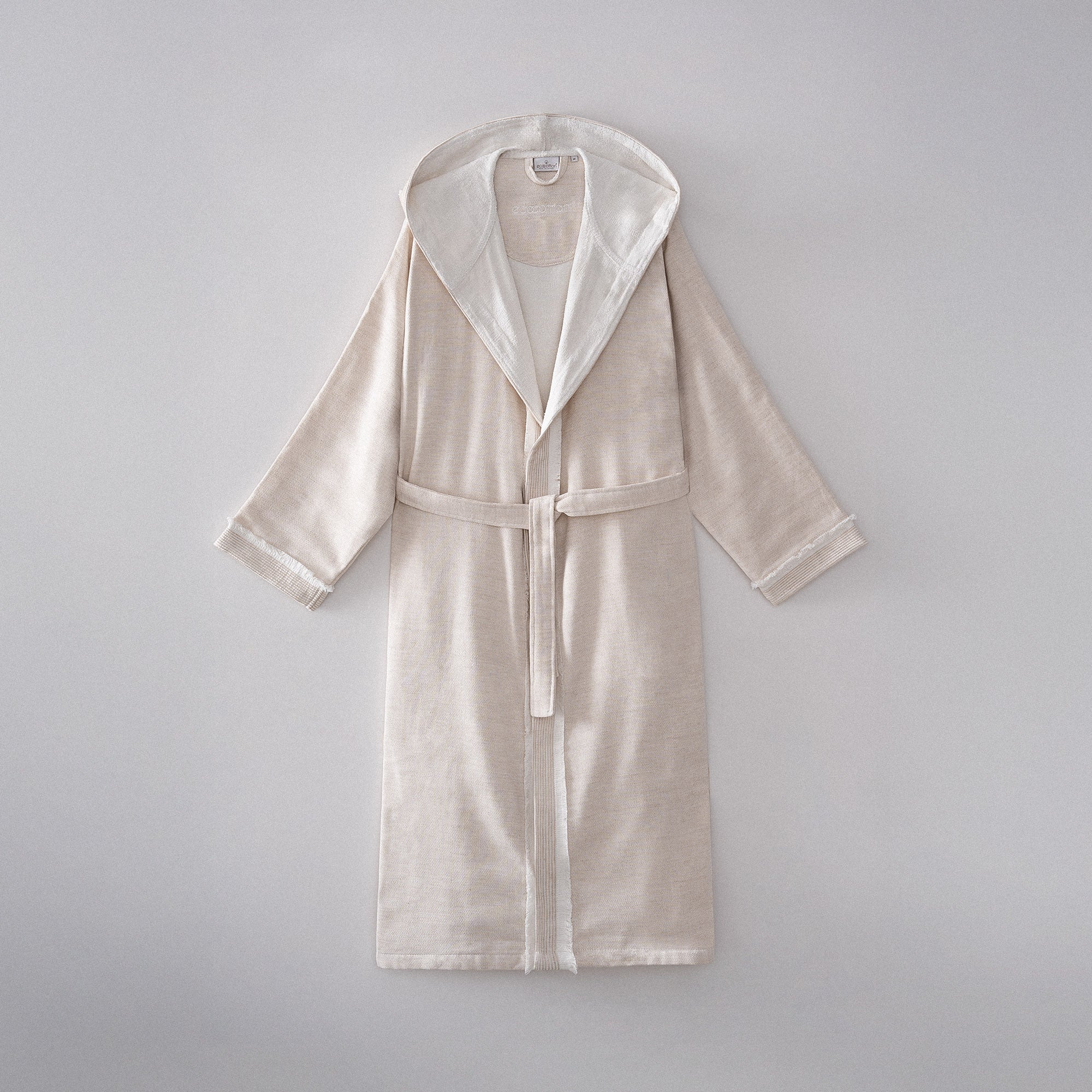 Hasna Organic Turkish Cotton Linen Men's Bathrobe Beige