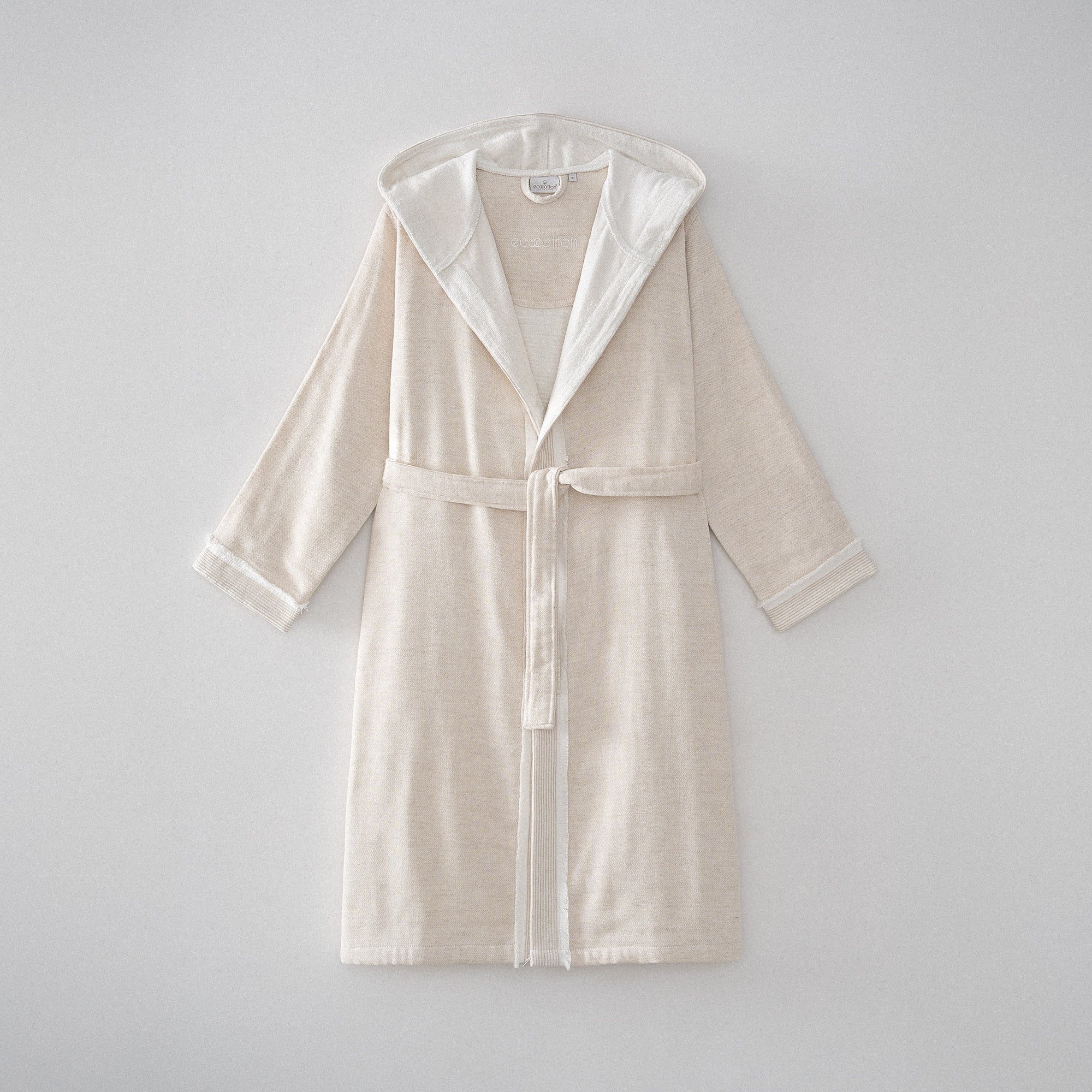 Hasna Organic Turkish Cotton Linen Women's Bathrobe Beige