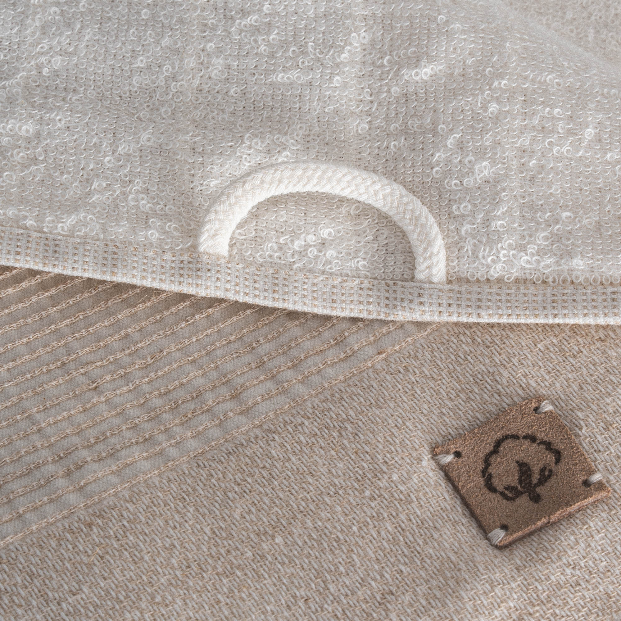 Hasna Organic Cotton Linen Bath Towel Set of 3 Beige