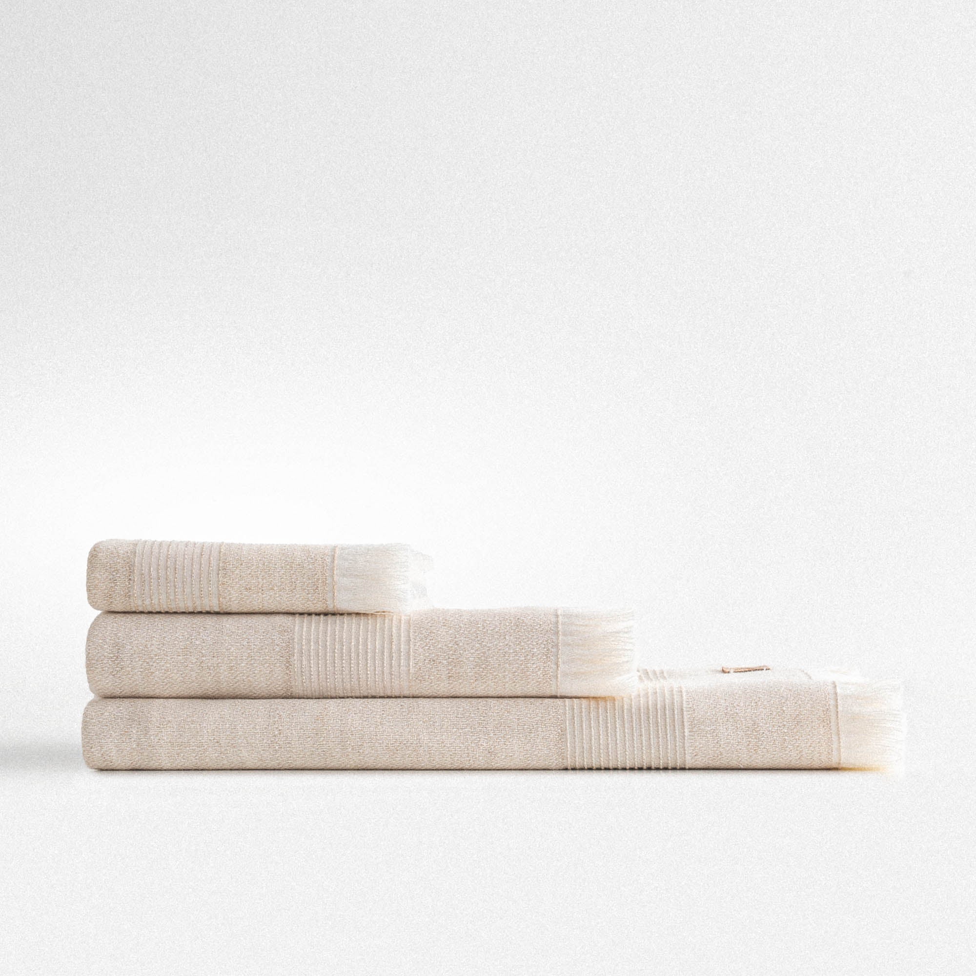 Hasna Organic Cotton Linen Bath Towel Set of 3 Beige