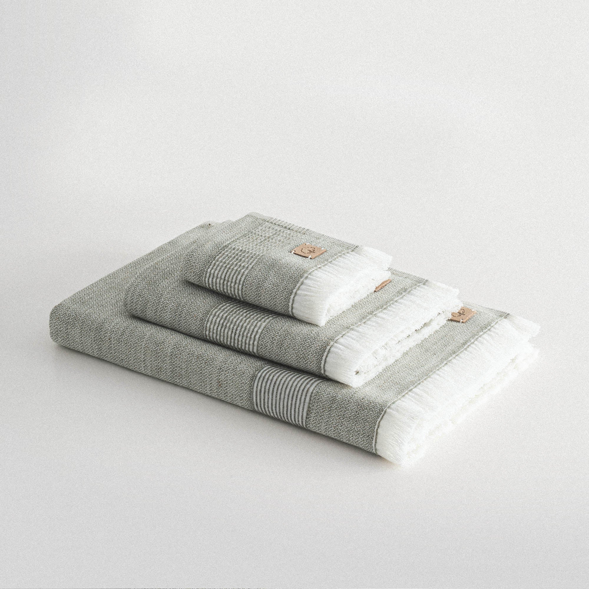 Hasna Organic Cotton Linen Bath Towel Set of 3 Khaki