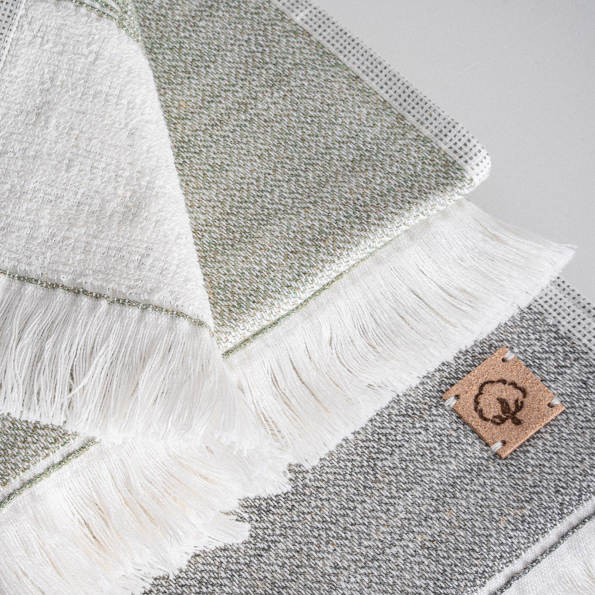Hasna Organic Turkish Cotton Linen Hand Towel Set of 8 Anthracite-Khaki