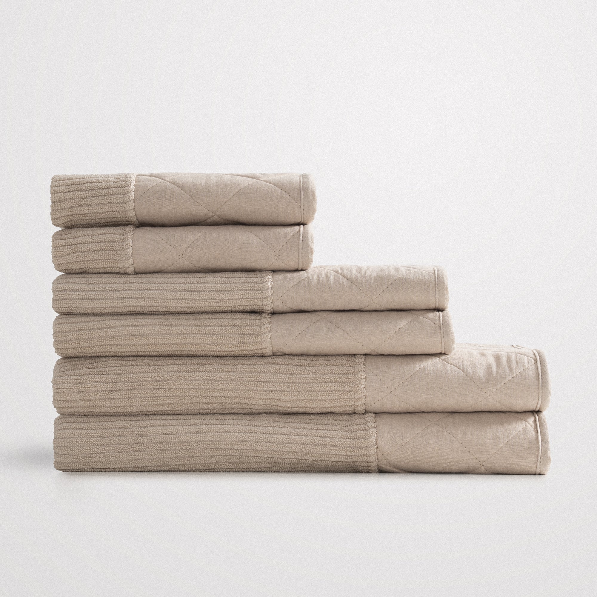 Hüma Turkish Cotton Quilted Bath Towel Set Pack of 6 Beige