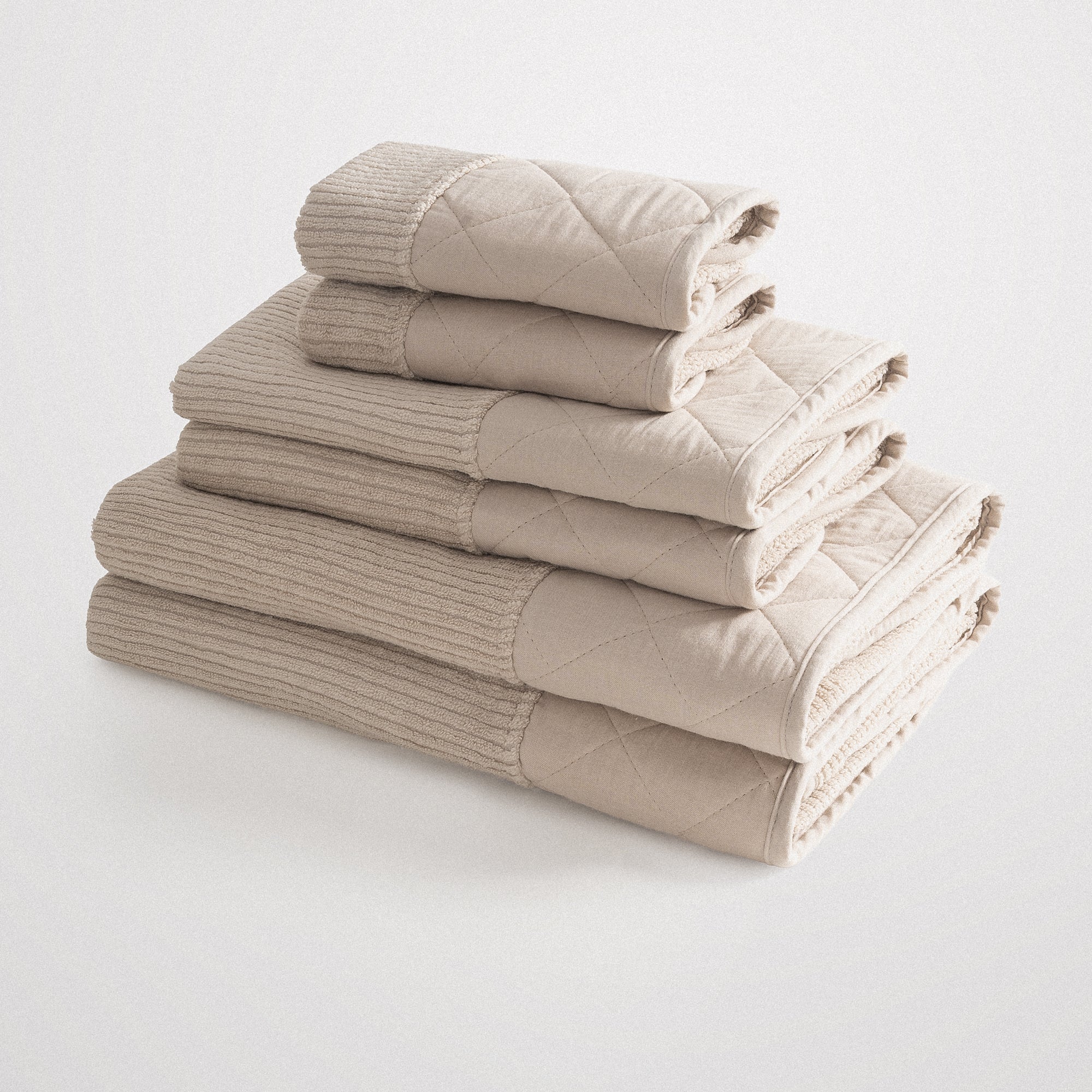Hüma Turkish Cotton Quilted Bath Towel Set Pack of 6 Beige