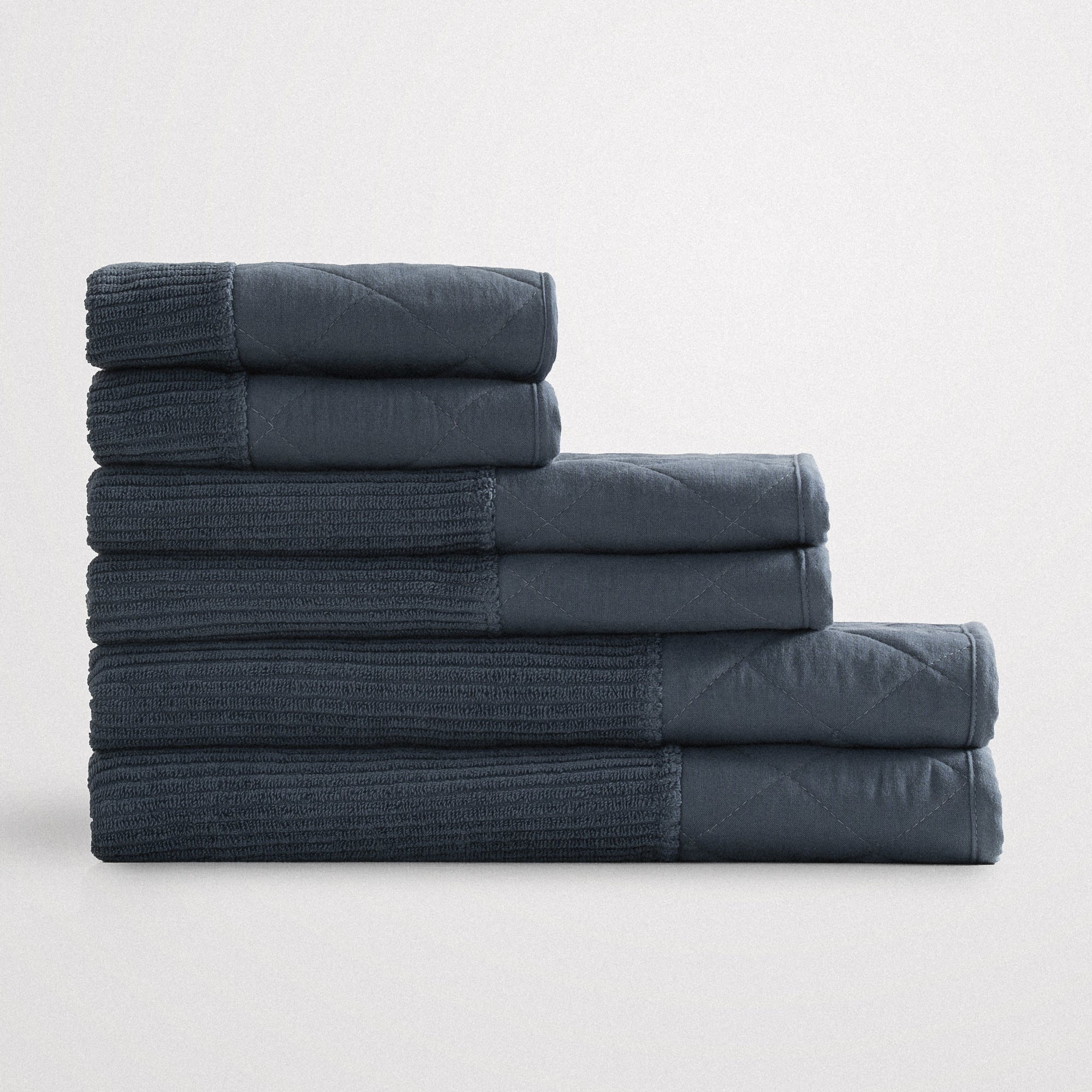 Hüma Turkish Cotton Quilted Bath Towel Set Pack of 6 Navy Blue